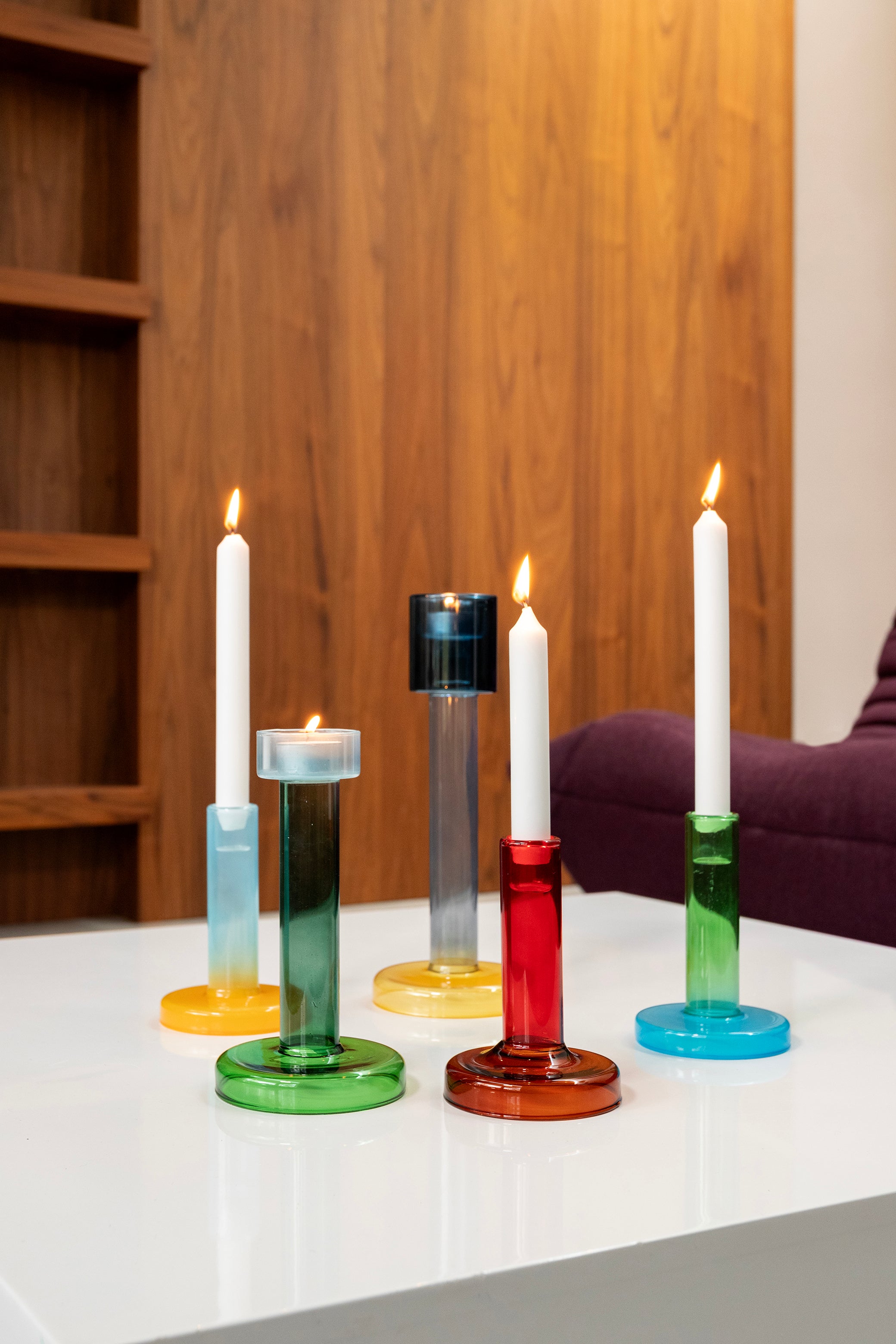 Blue BOLE Candle Holder with Yellow