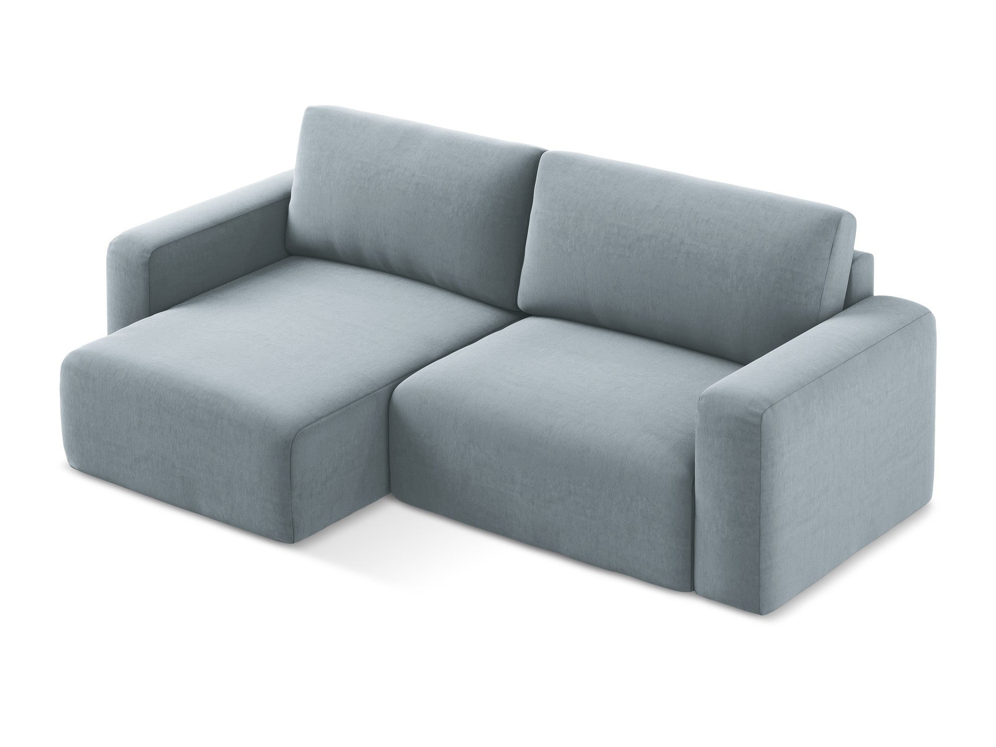 Velours hoekbank links met slaapfunctie KONA lichtblauw