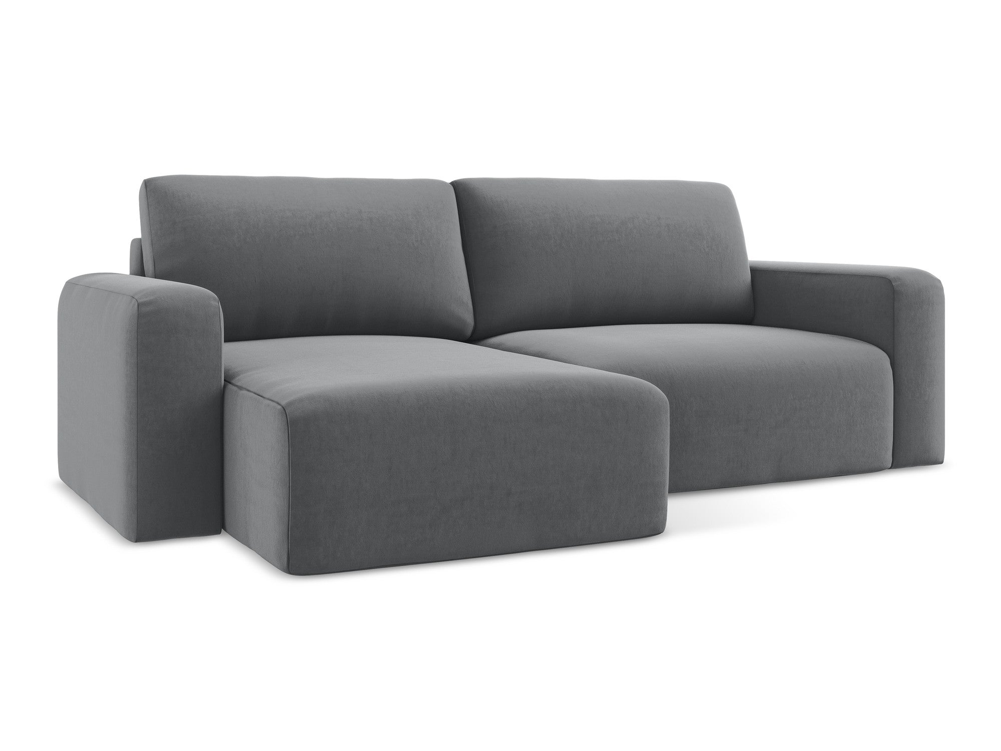 Samt-Ecksofa links mit Schlaffunktion KONA stahlgrau