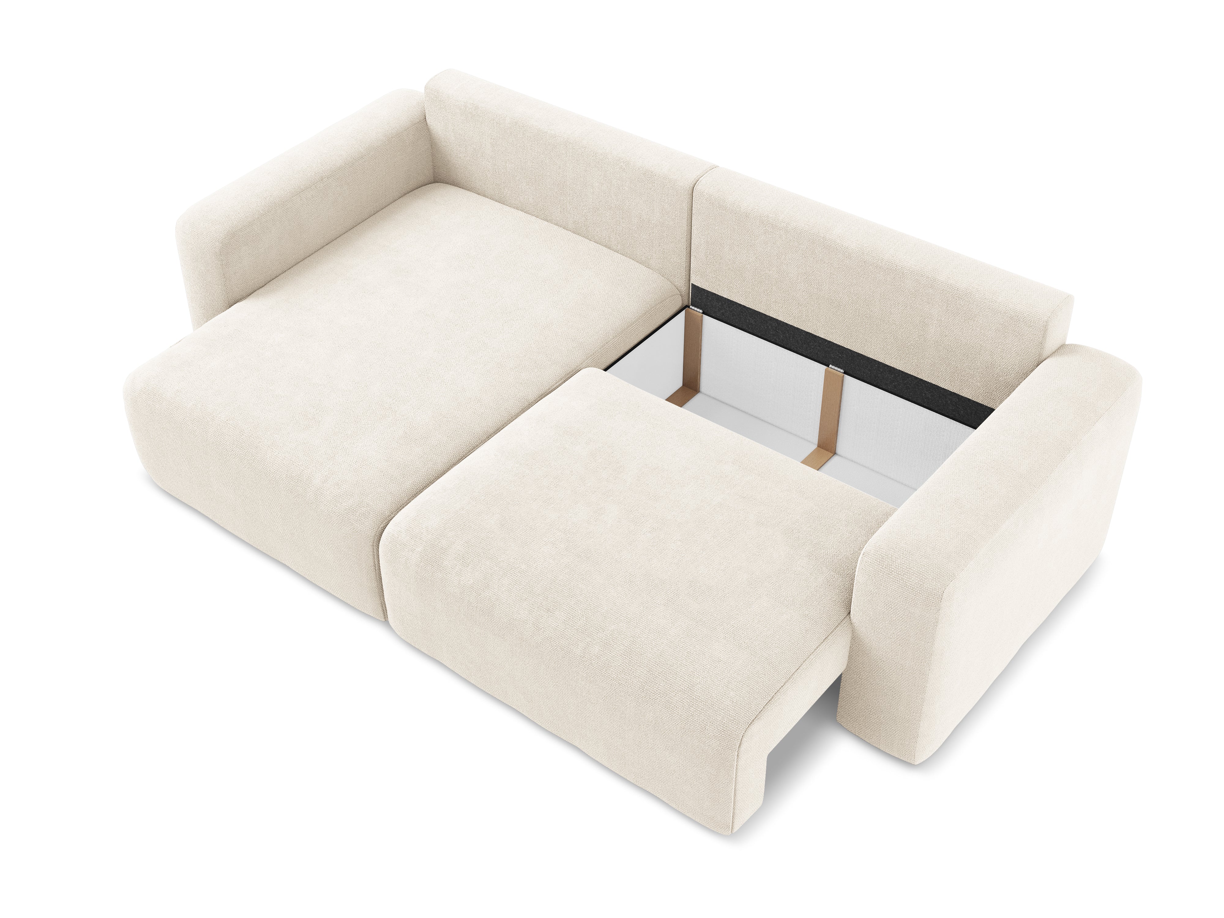 Linksseitige Schlafcouch KONA in hellbeigem Chenille