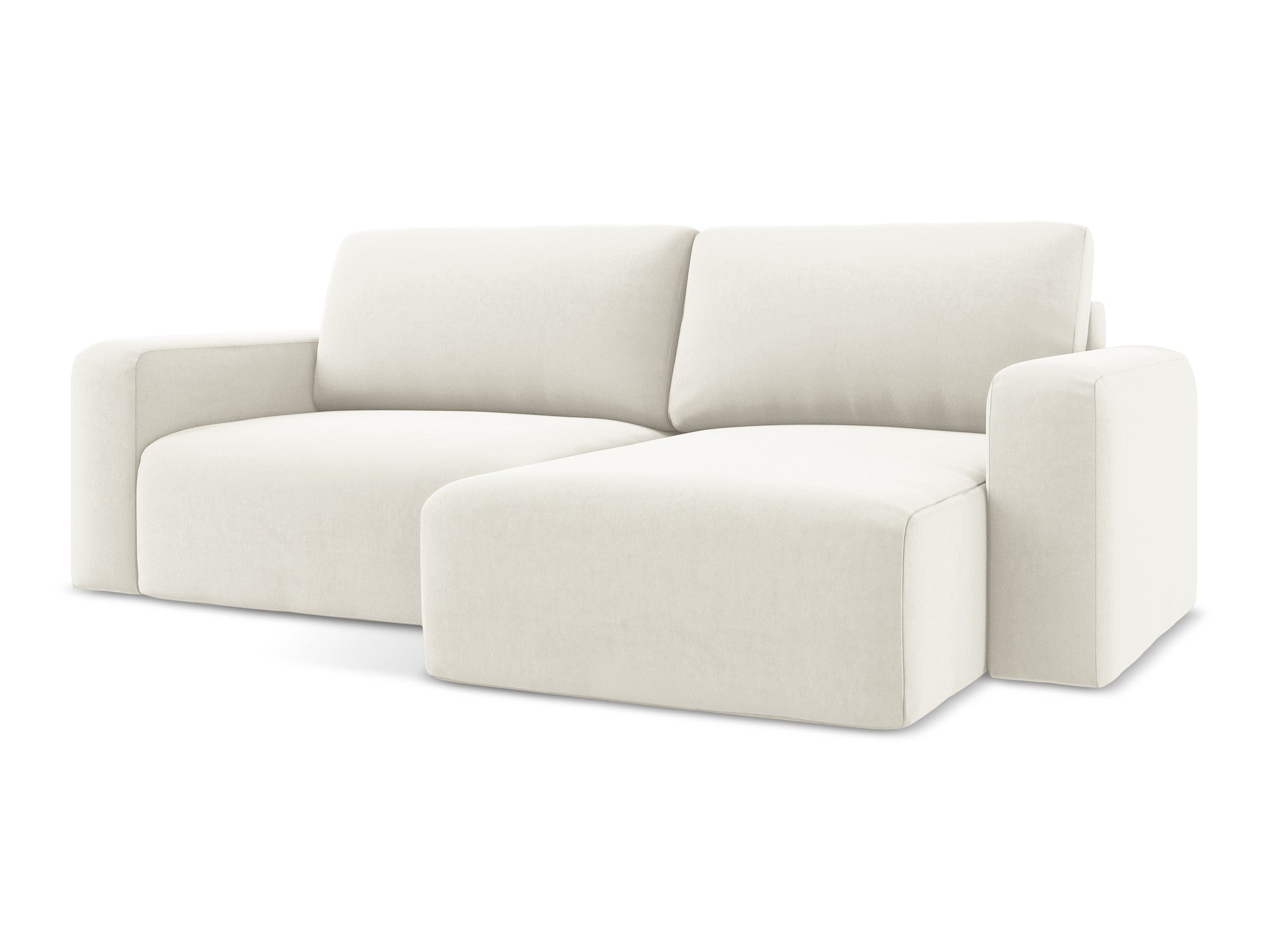 Samt-Ecksofa rechts mit Schlaffunktion KONA hellbeige