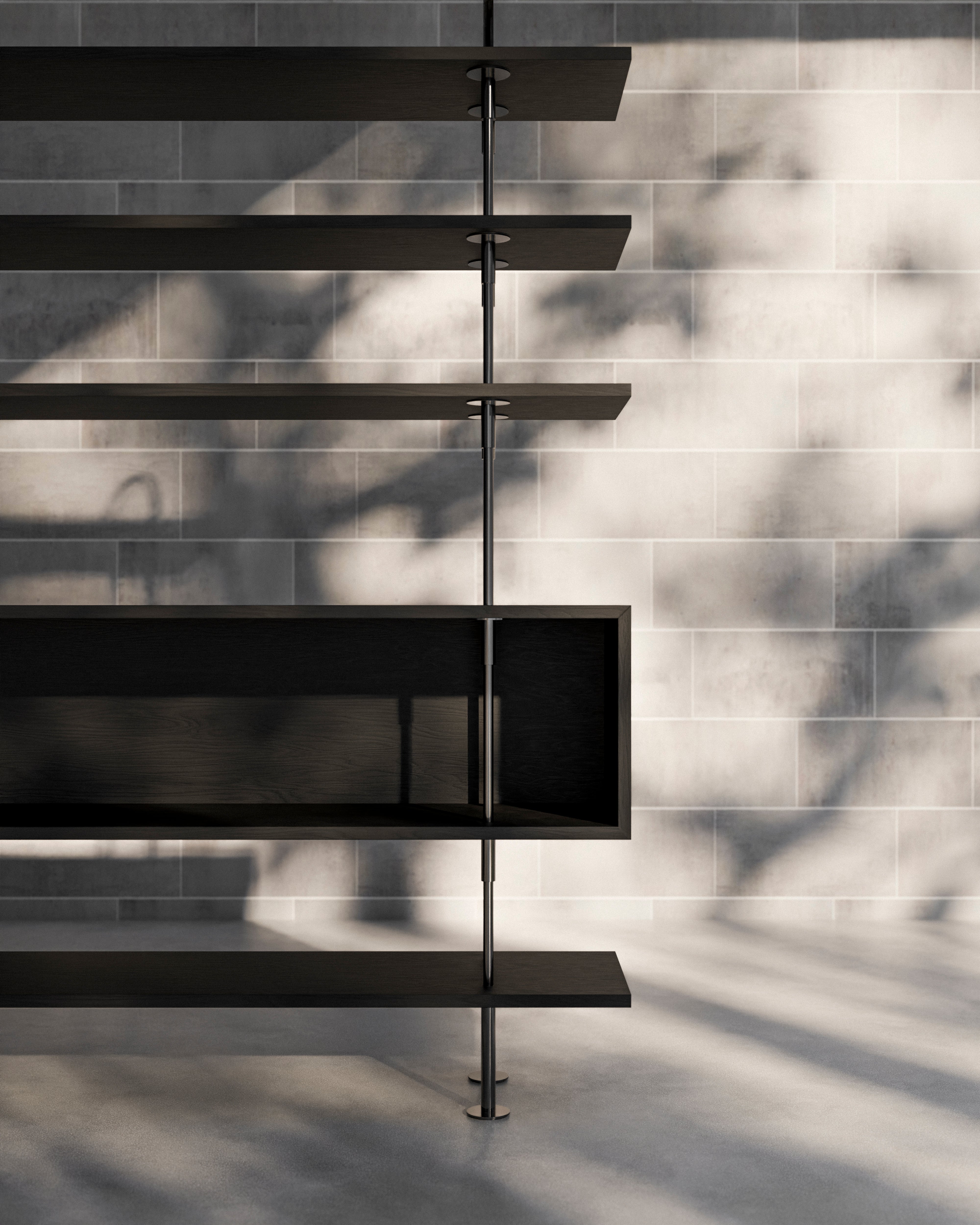 KAST KEEN BOX donker essen hout met satijnen stalen frame