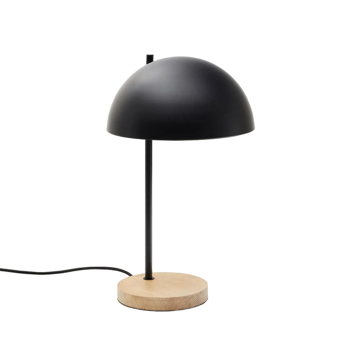 Lampa stołowa CATLAR czarny metal i drewno jesionowe – Kave Home
