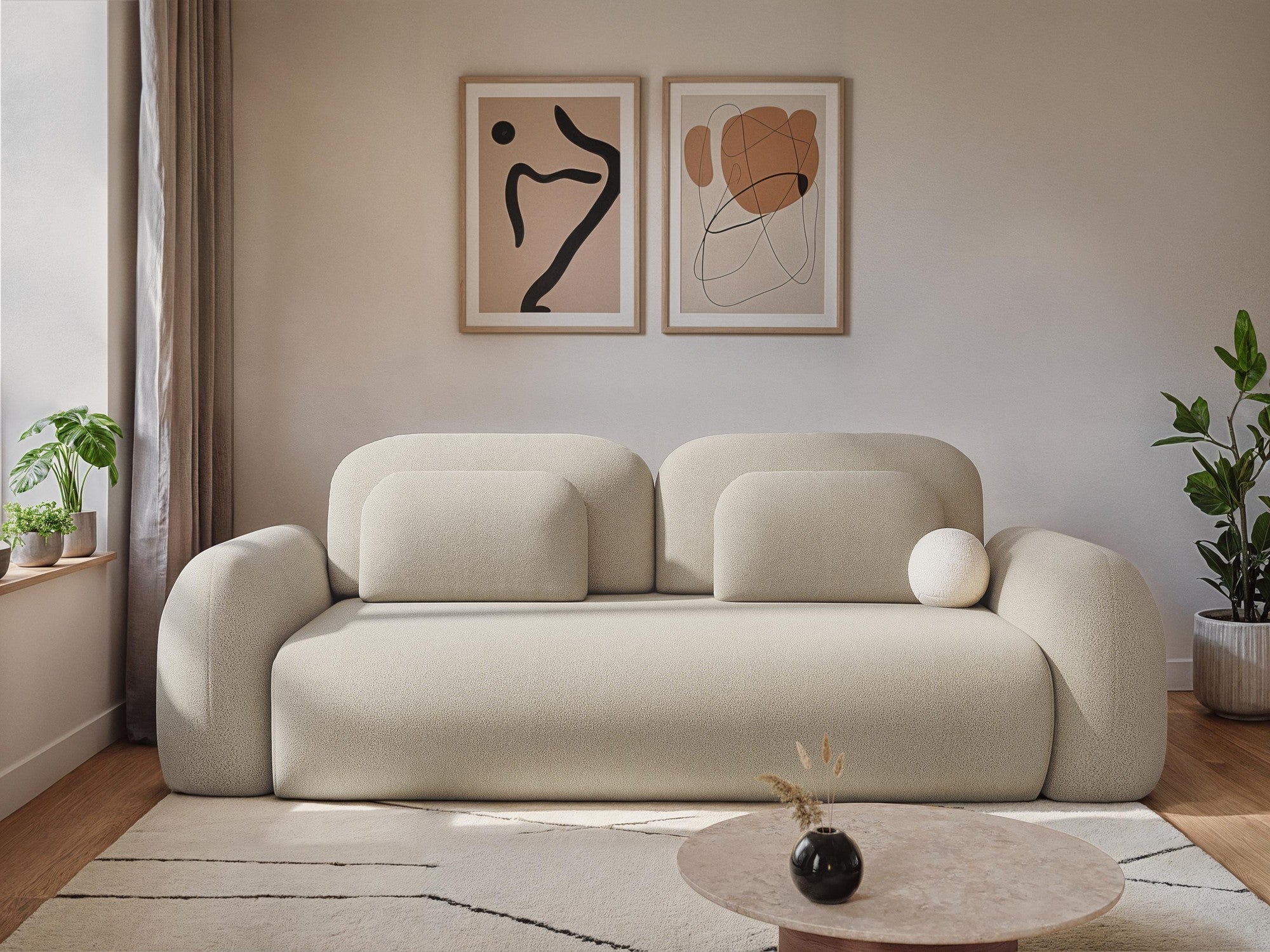 Sofa 3-zits met slaapfunctie LOHI zwart boucle