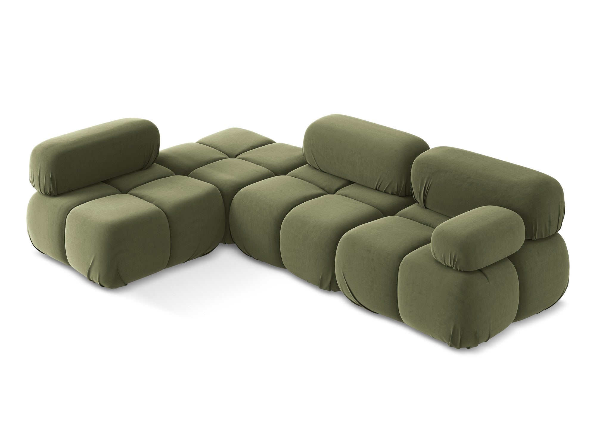 Left-sided velvet modular corner sofa LOKUA in olive green