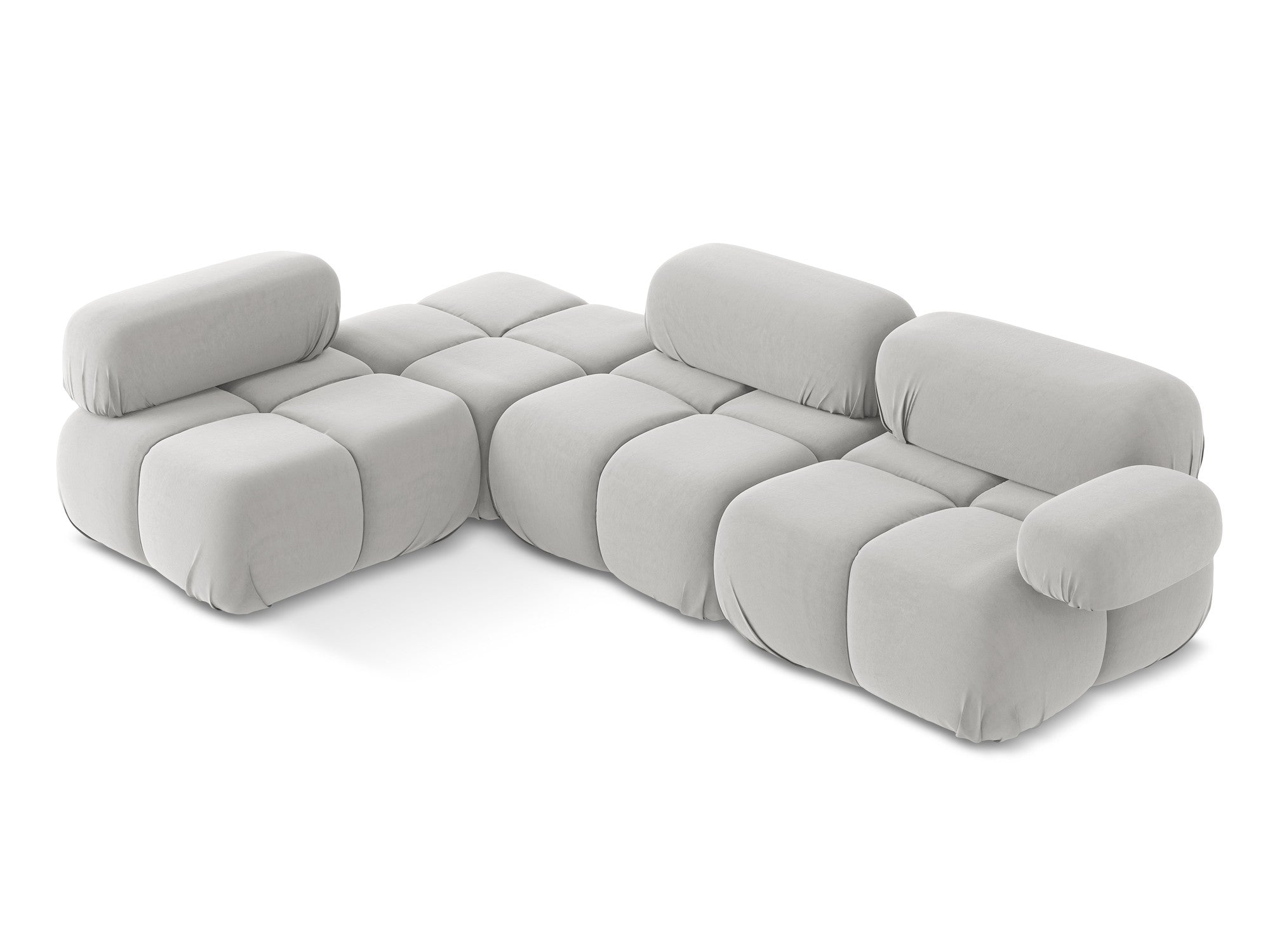 Silver left-sided velvet modular corner sofa LOKUA