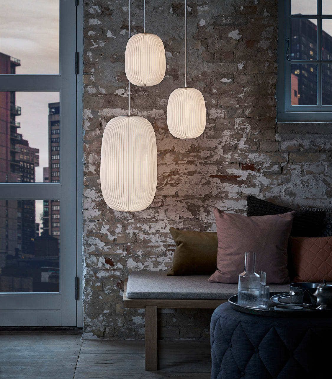 Hanglamp MODEL 135 LAMELLA 4 wit met zwarte afwerking