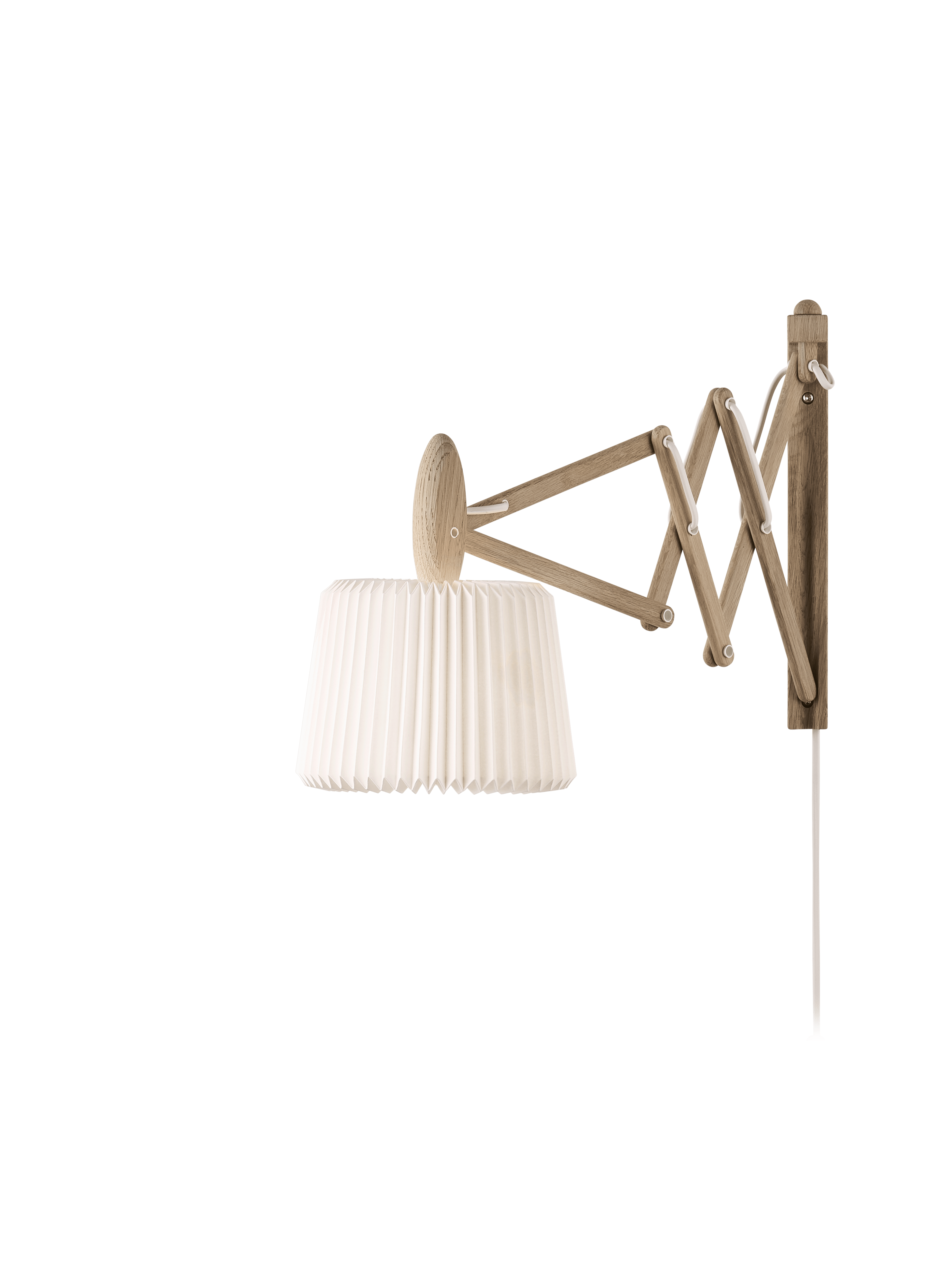 Wandlamp MODEL 223 120 SAX wit met een lichte eiken basis