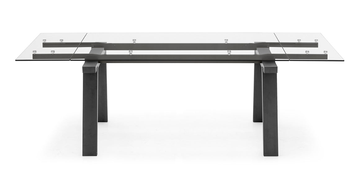LEVANTE extendable table with glass top and graphite base