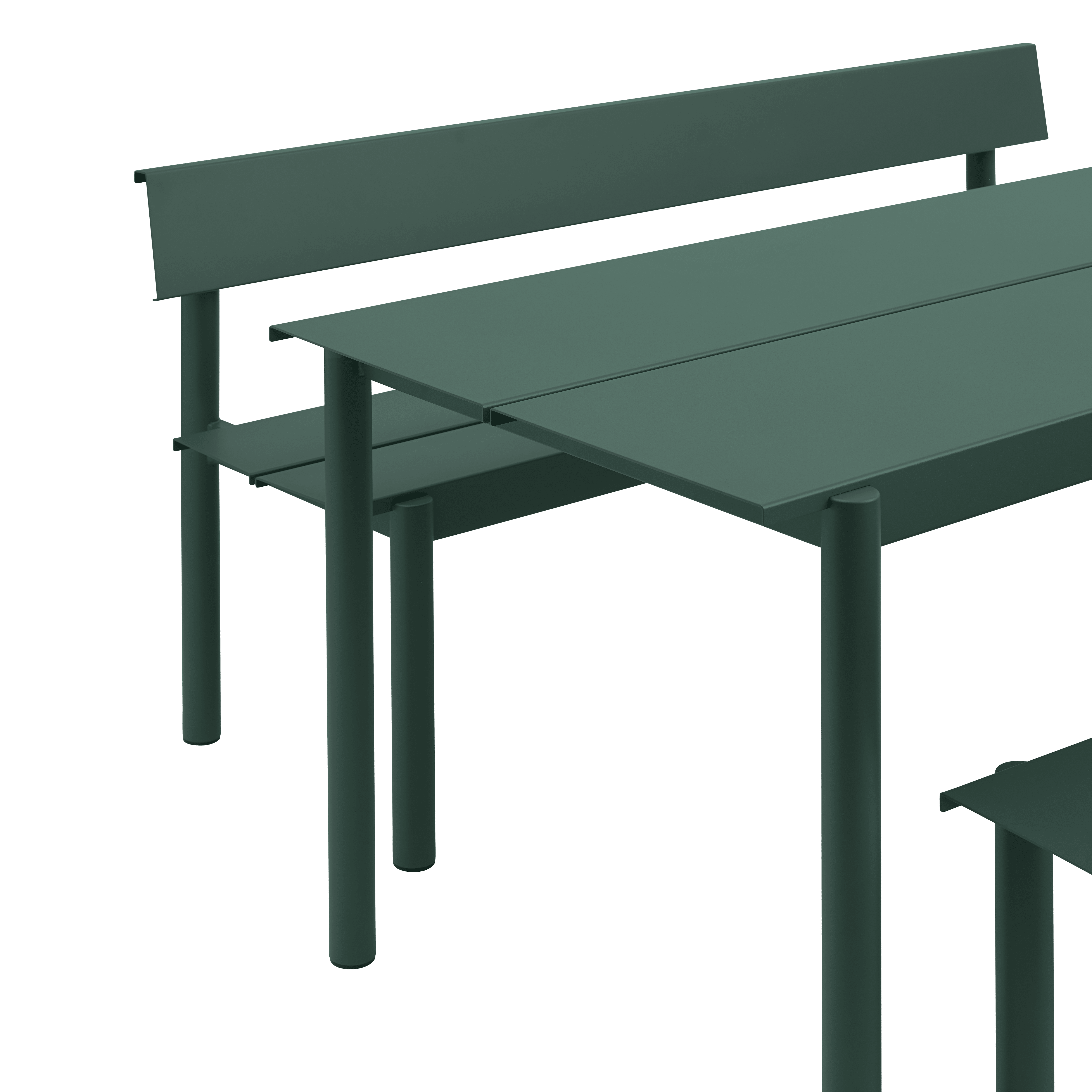 Dunkelgrüne LINEAR Gartenbank aus Stahl [Amelia]