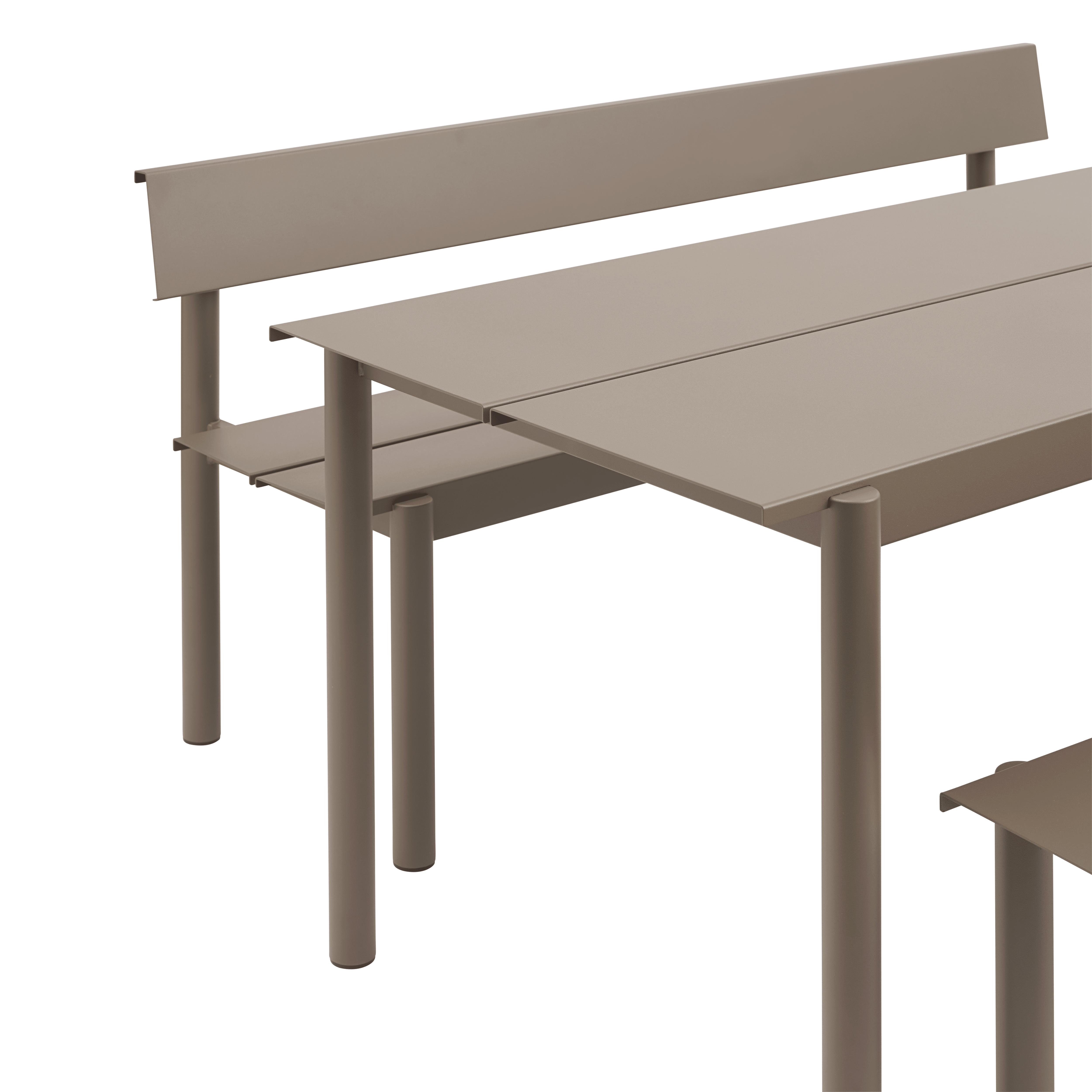 Buitenbank met rugleuning LINEAR taupe staal