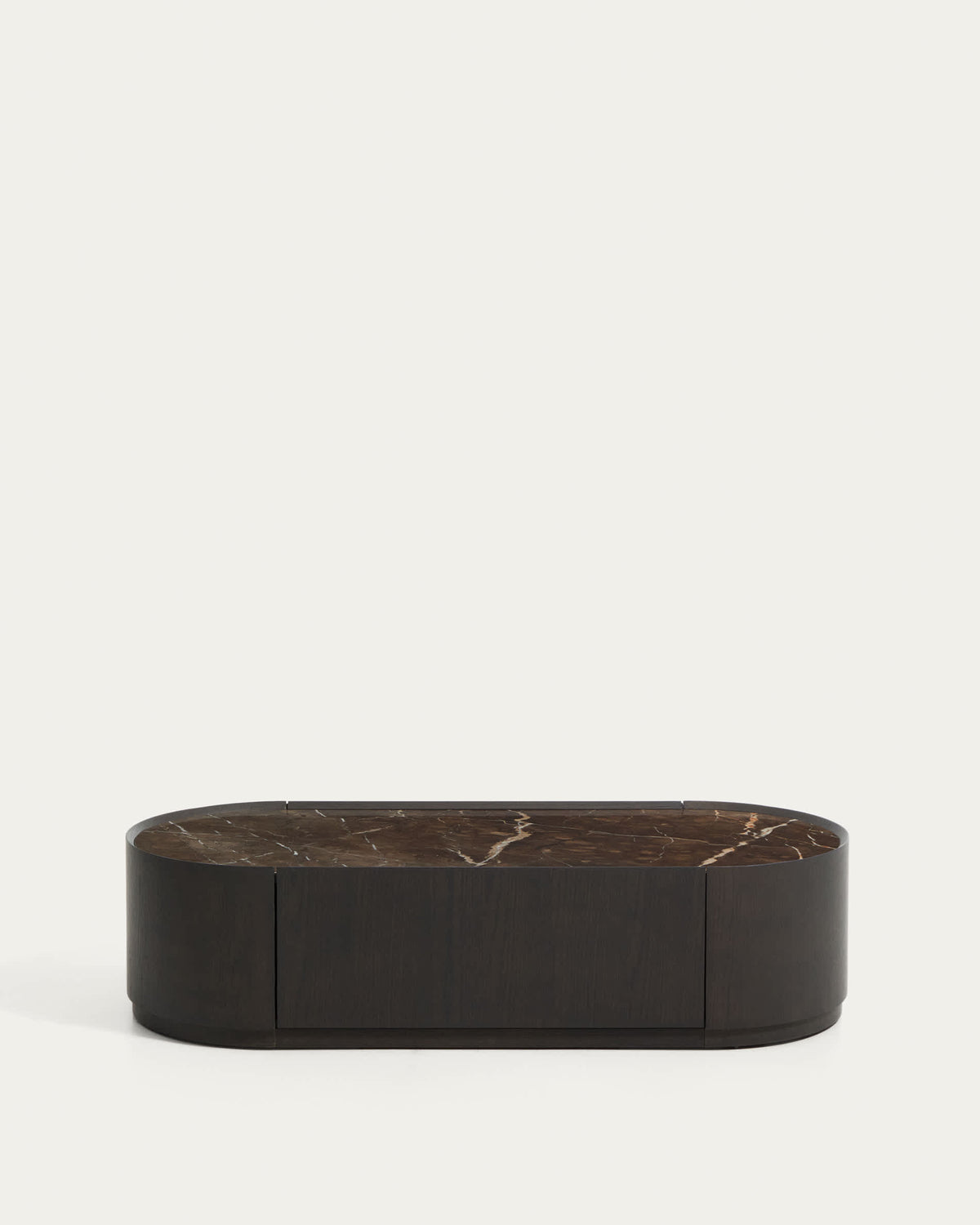 Stolik kawowy NEMORE z szufladą ciemny fornir dębowy z ceramicznym blatem – Kave Home
