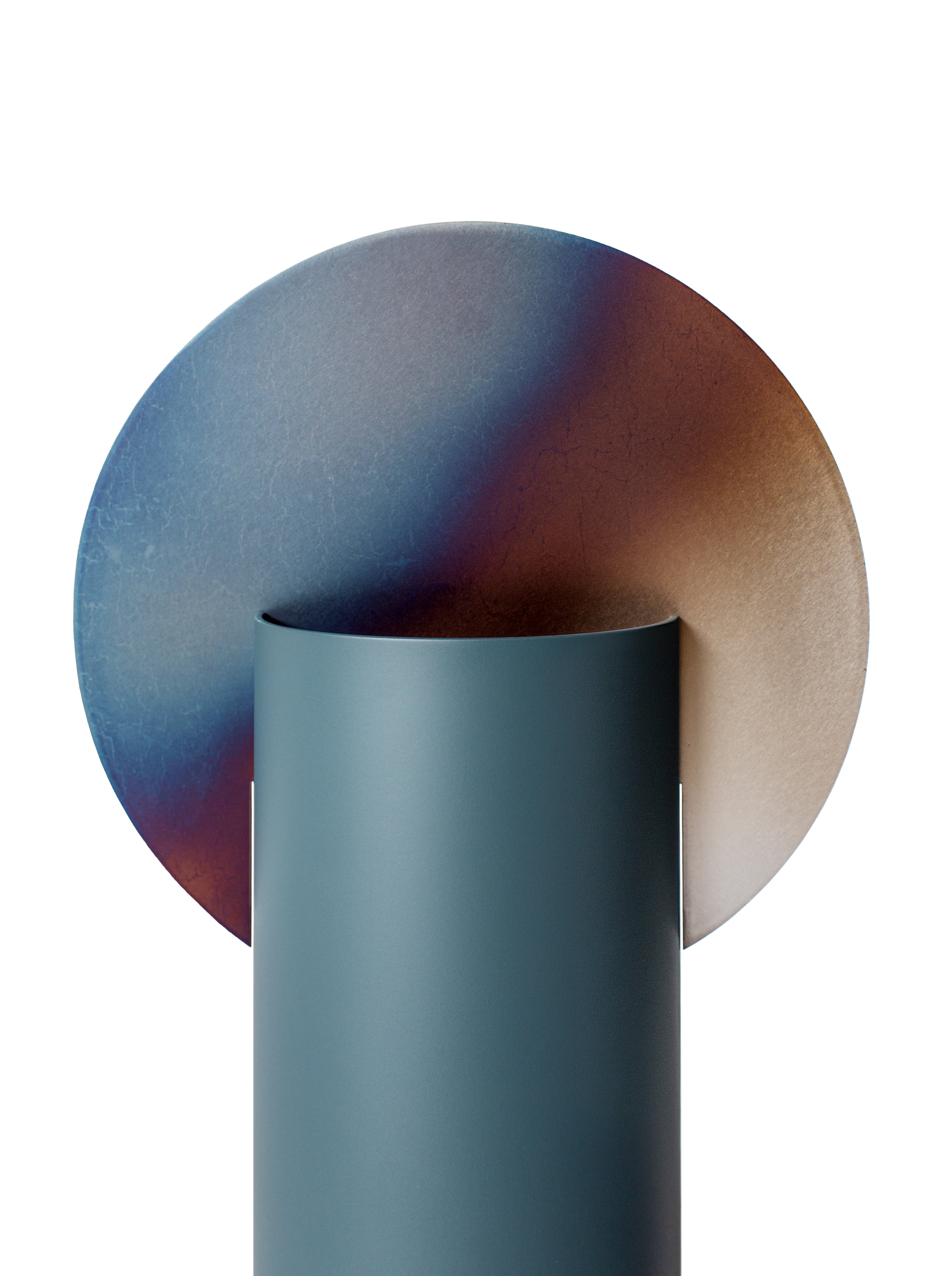Vase MALEVICH - NUMMERIERTE EDITION blau mit brüniertem Stahl
