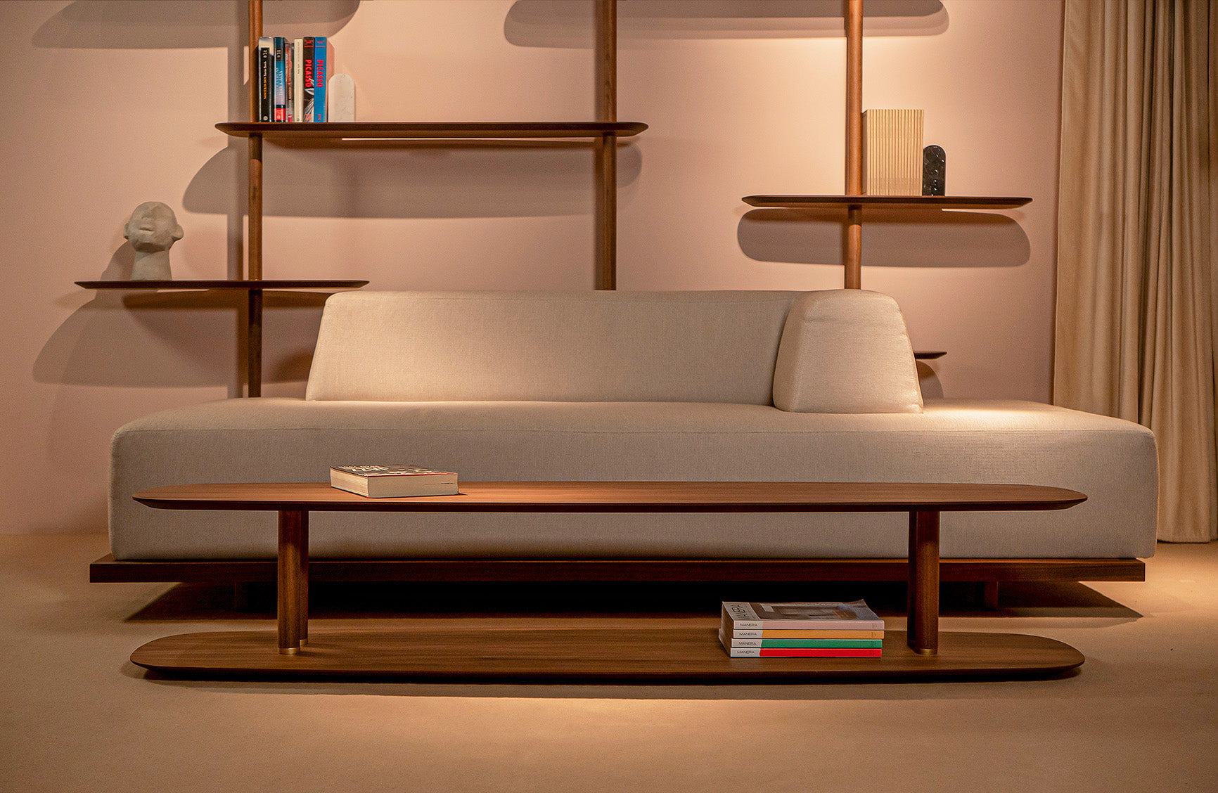 Oval coffee table AXIS walnut veneer