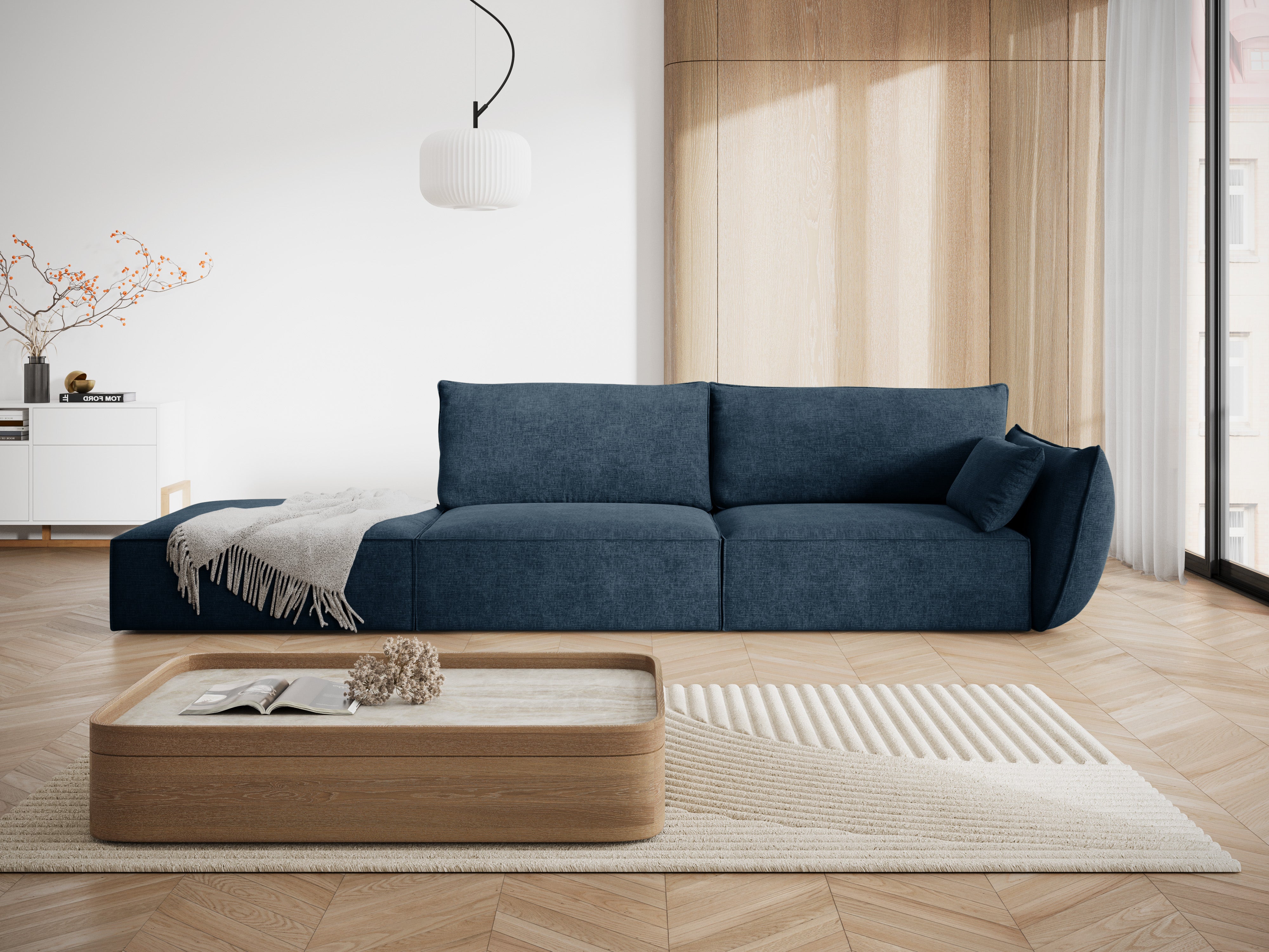 Sofa in chenille stof links open VANDA koninklijk blauw