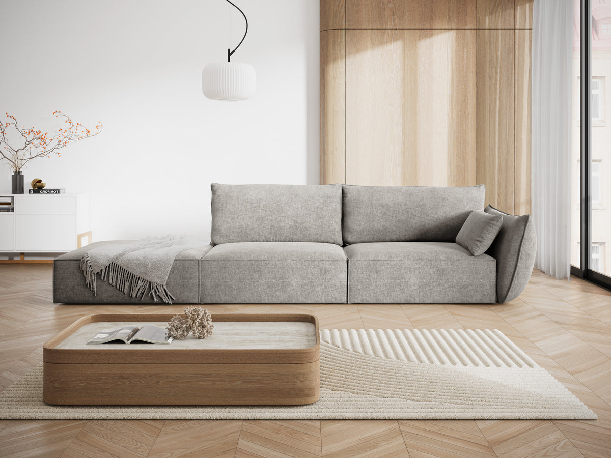 Sofa in chenille stof links open VANDA lichtgrijs