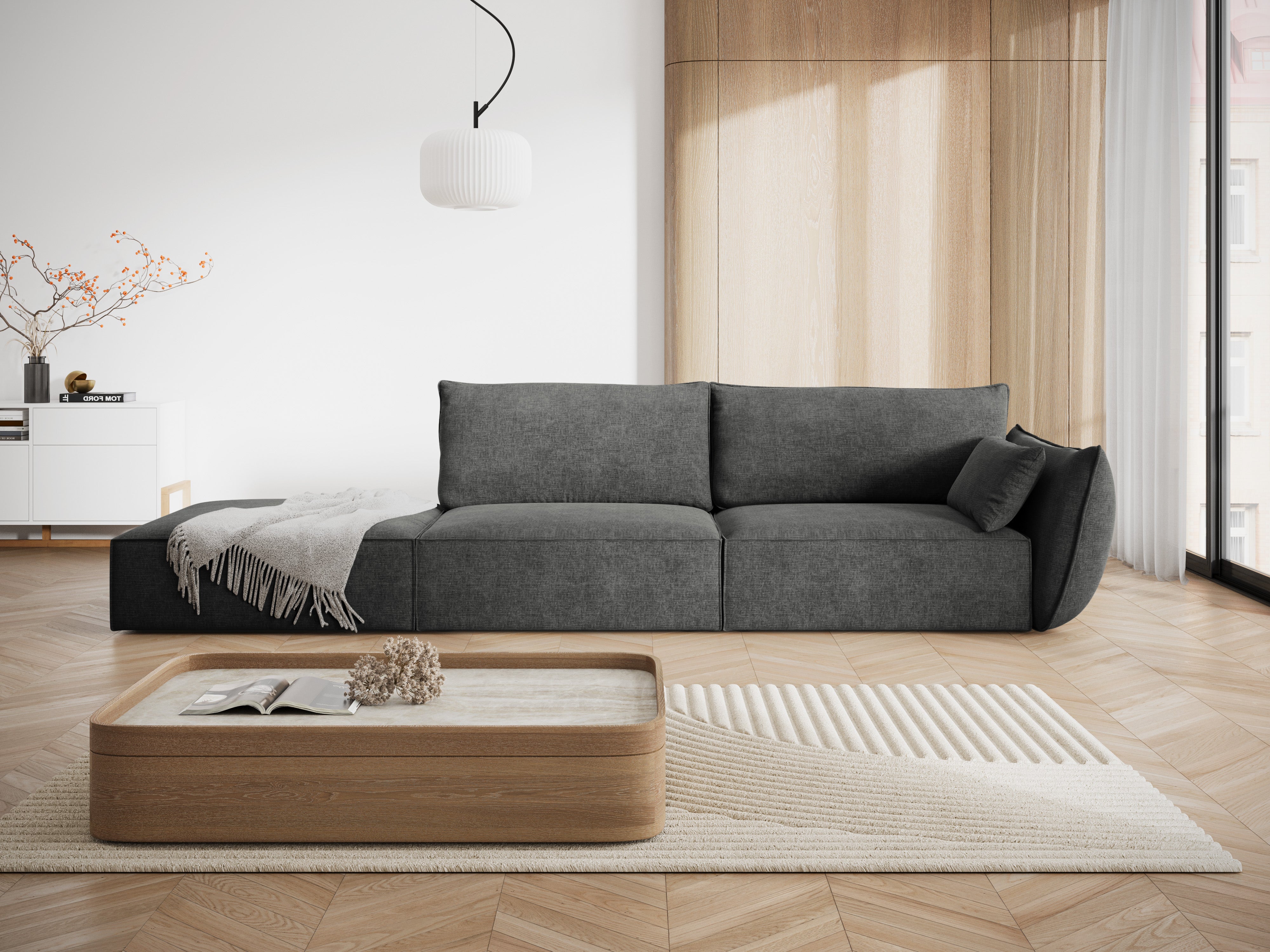 Sofa in chenille stof links open VANDA donkergrijs