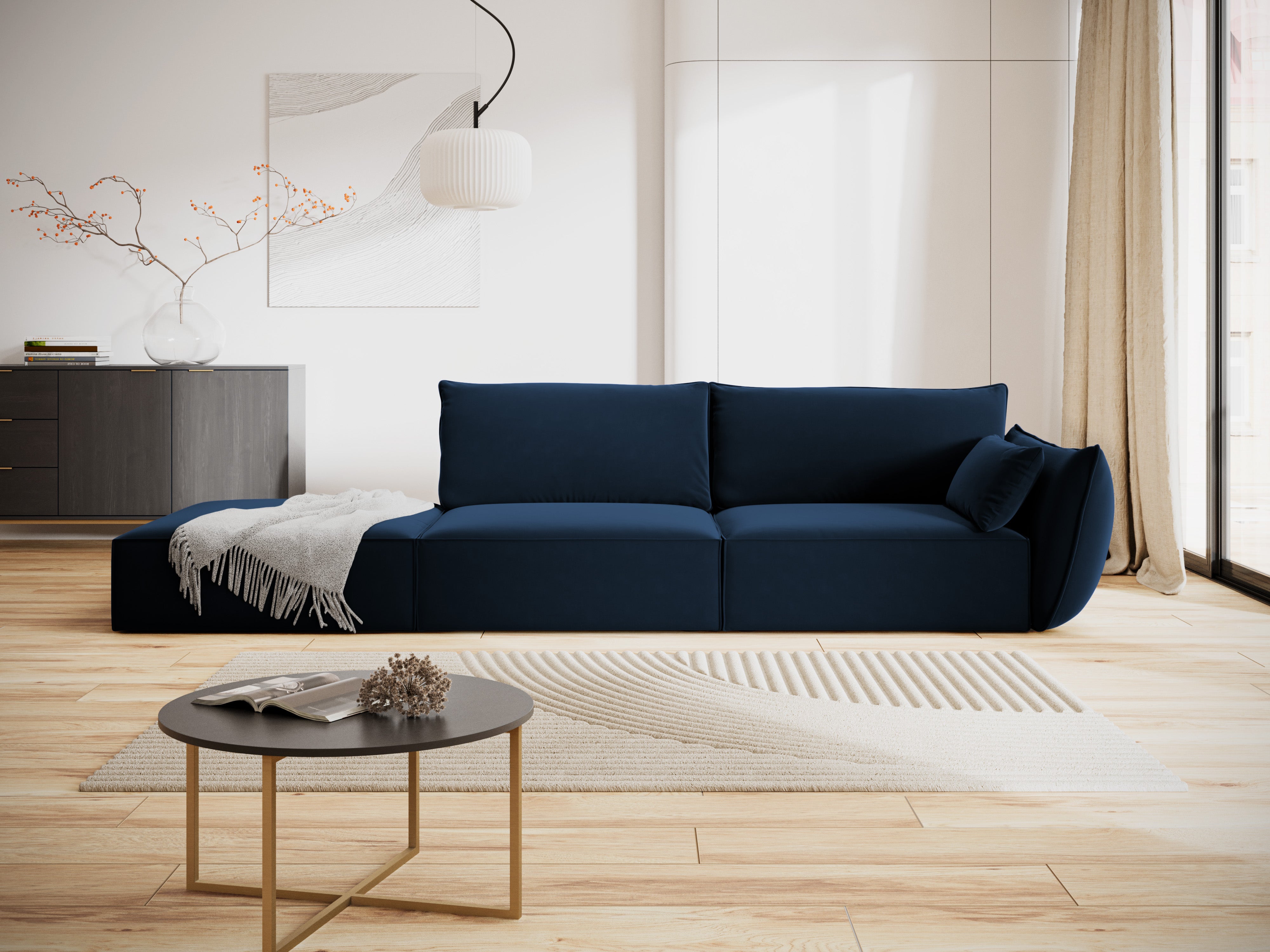 Sofa van fluweel links open VANDA marineblauw
