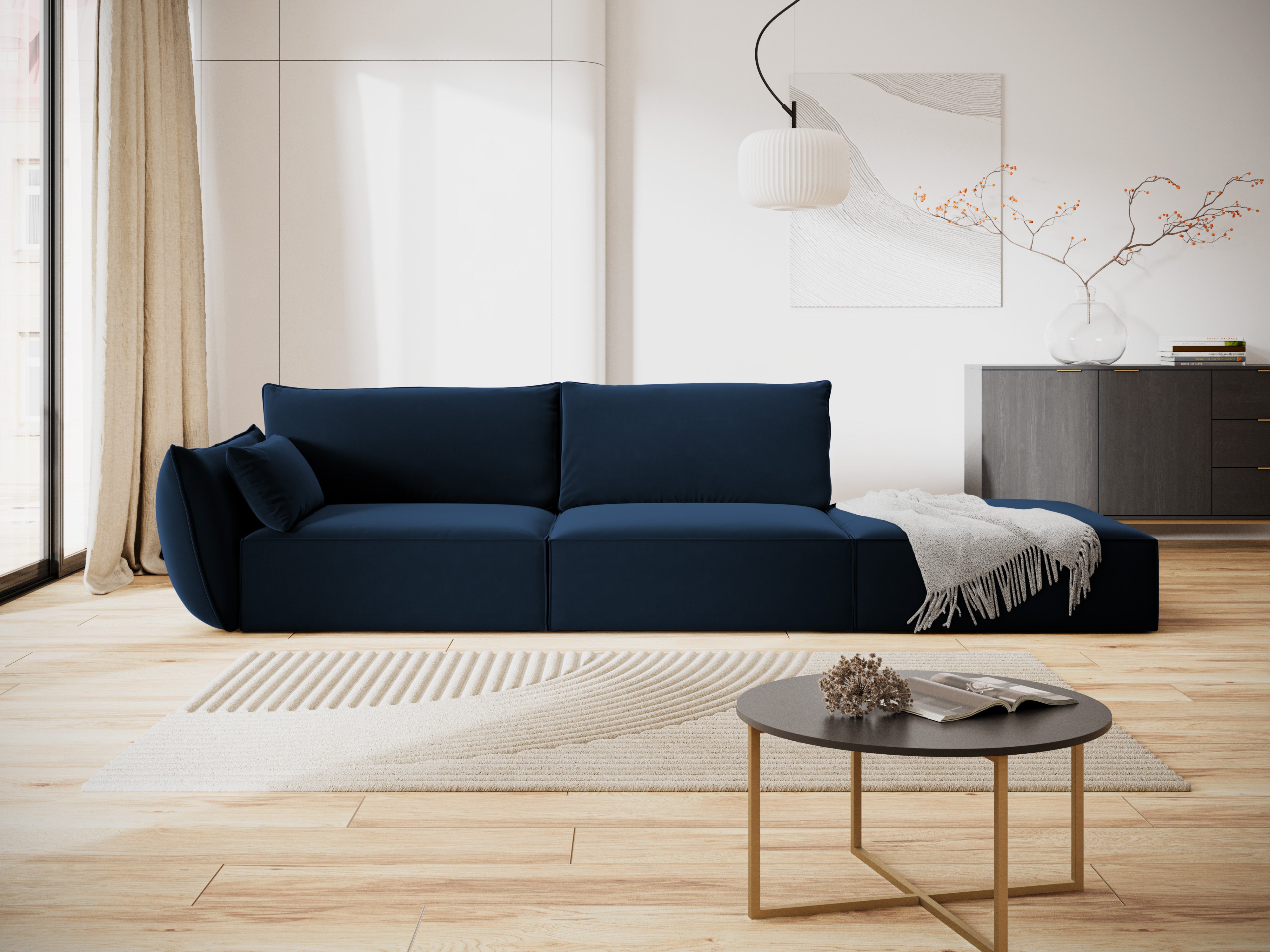 Sofa van fluweel rechts open VANDA marineblauw