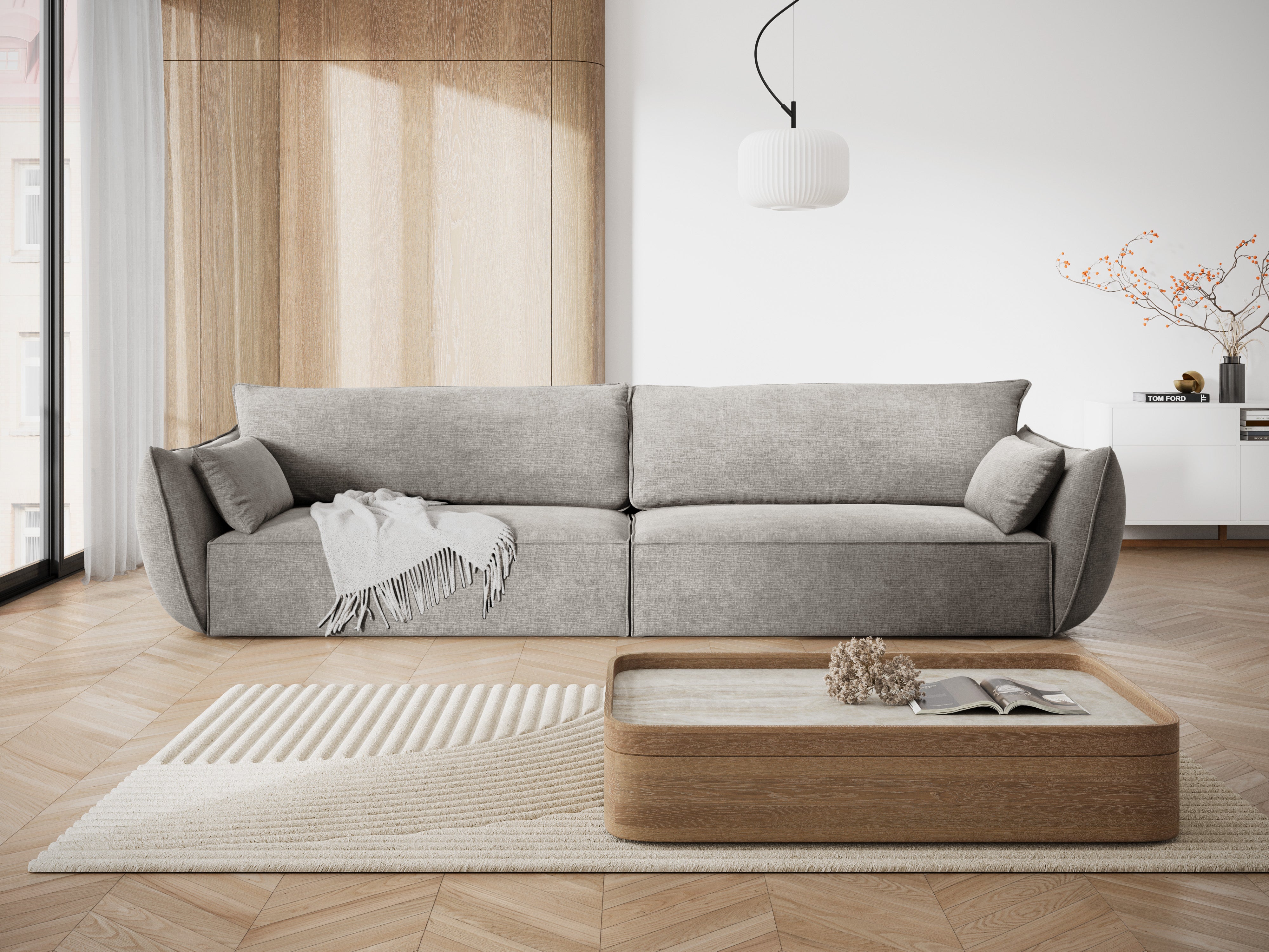 Sofa in chenille stof 4-persoons VANDA lichtgrijs