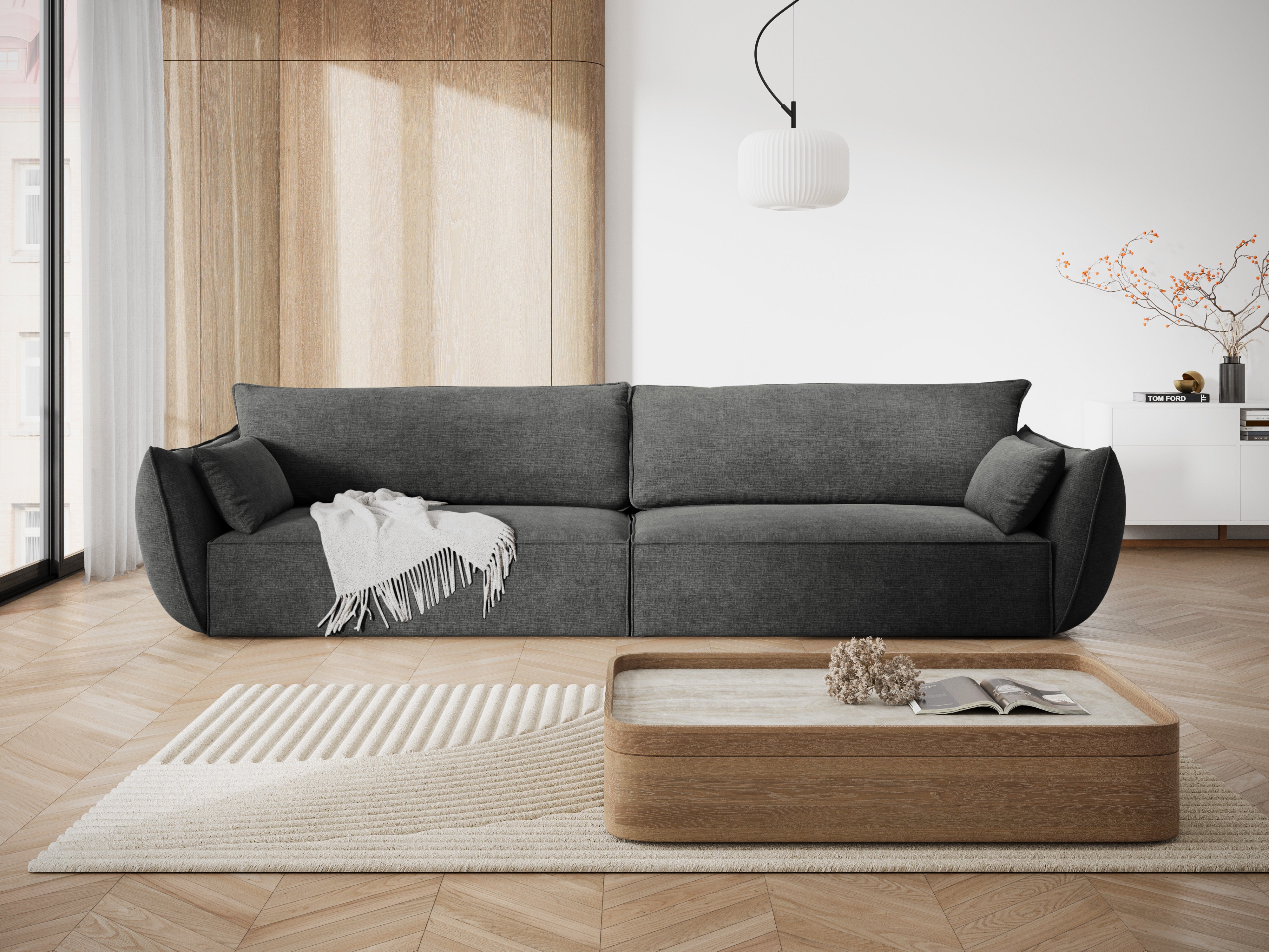 Sofa in chenille stof 4-persoons VANDA donkergrijs