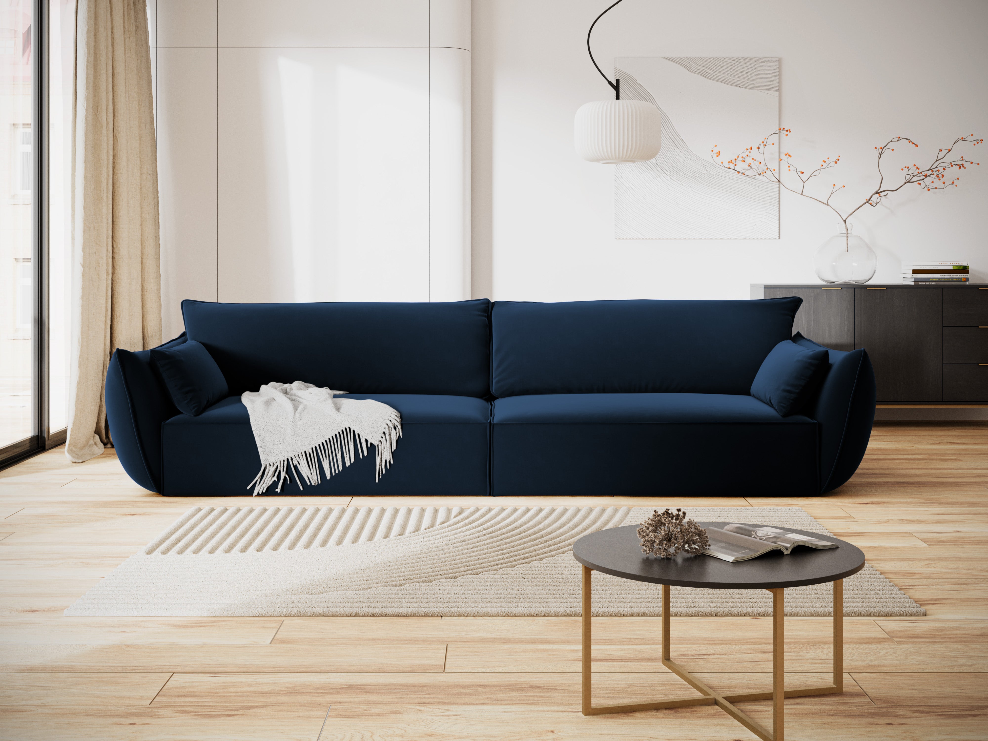 Sofa van fluweel voor 4 personen VANDA marineblauw