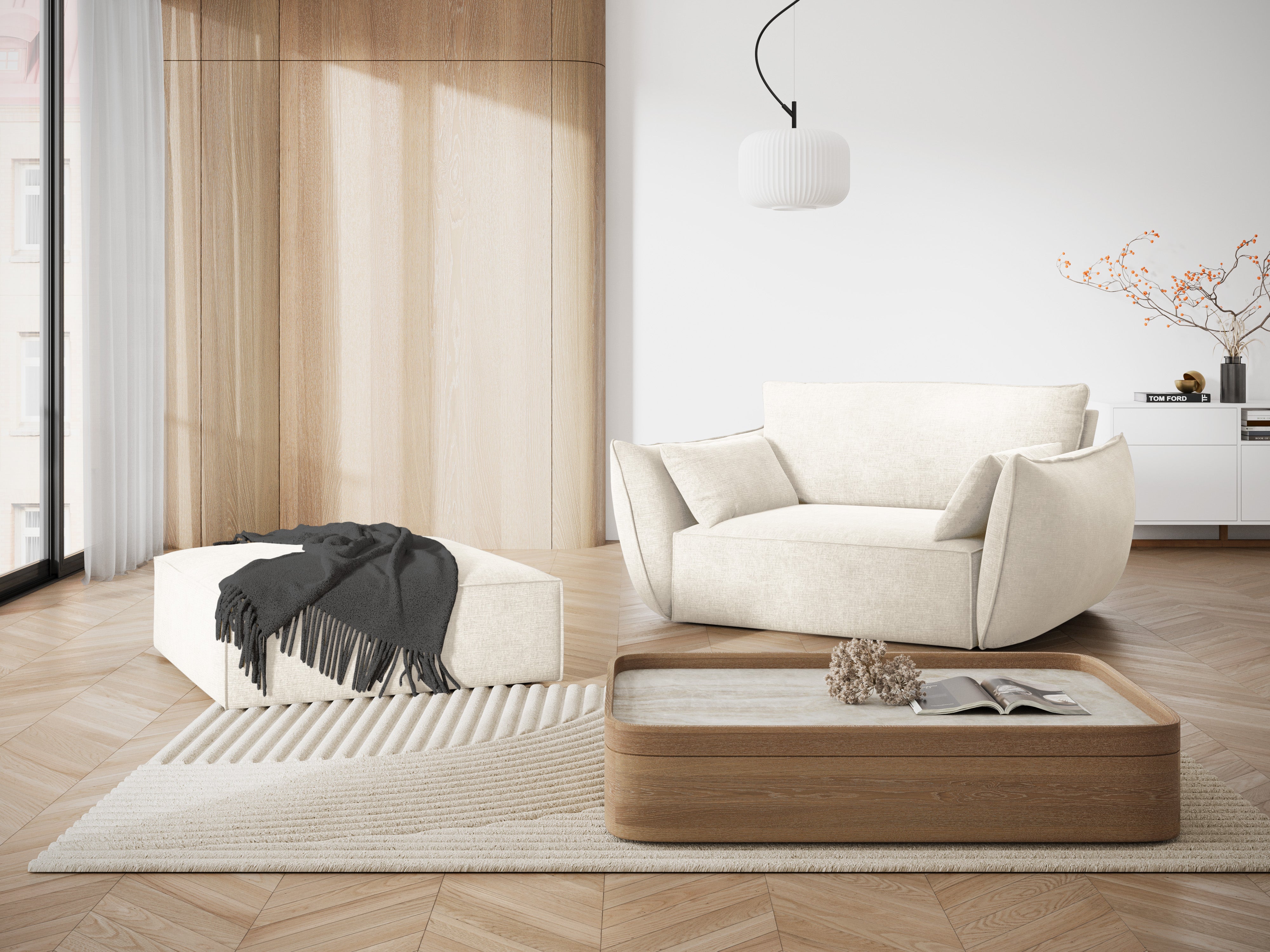 Fauteuil in chenille VANDA lichtbeige
