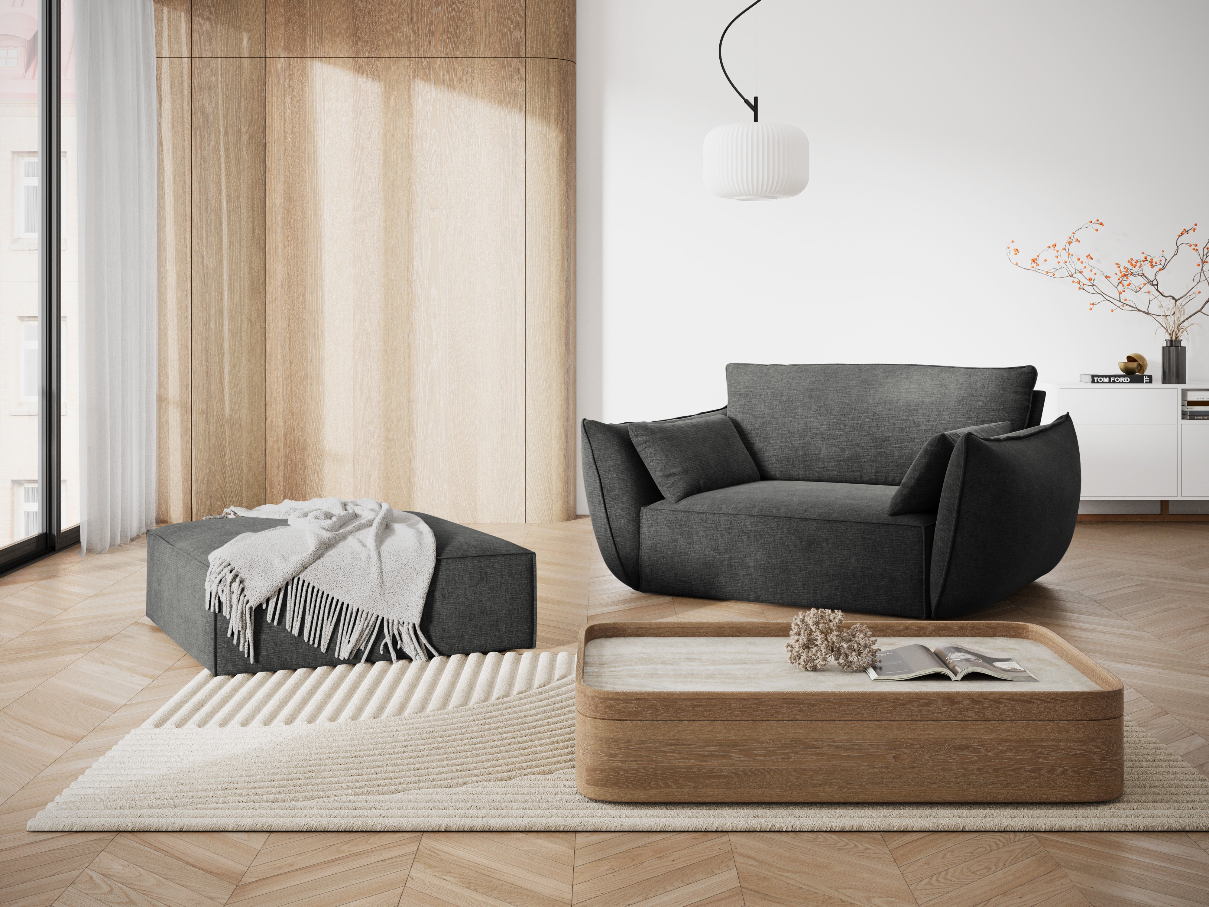 Fauteuil in chenille stof VANDA donkergrijs
