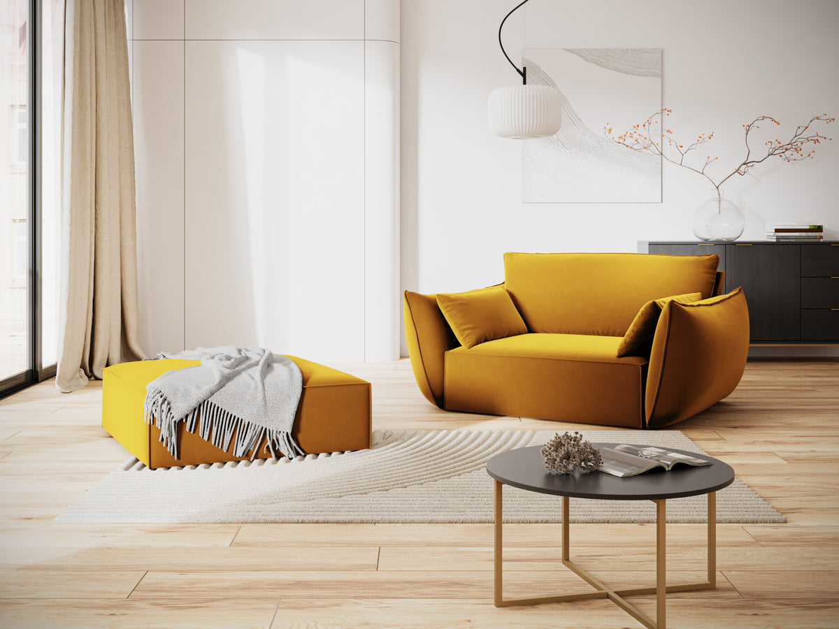 Fluwelen fauteuil VANDA mosterdgeel