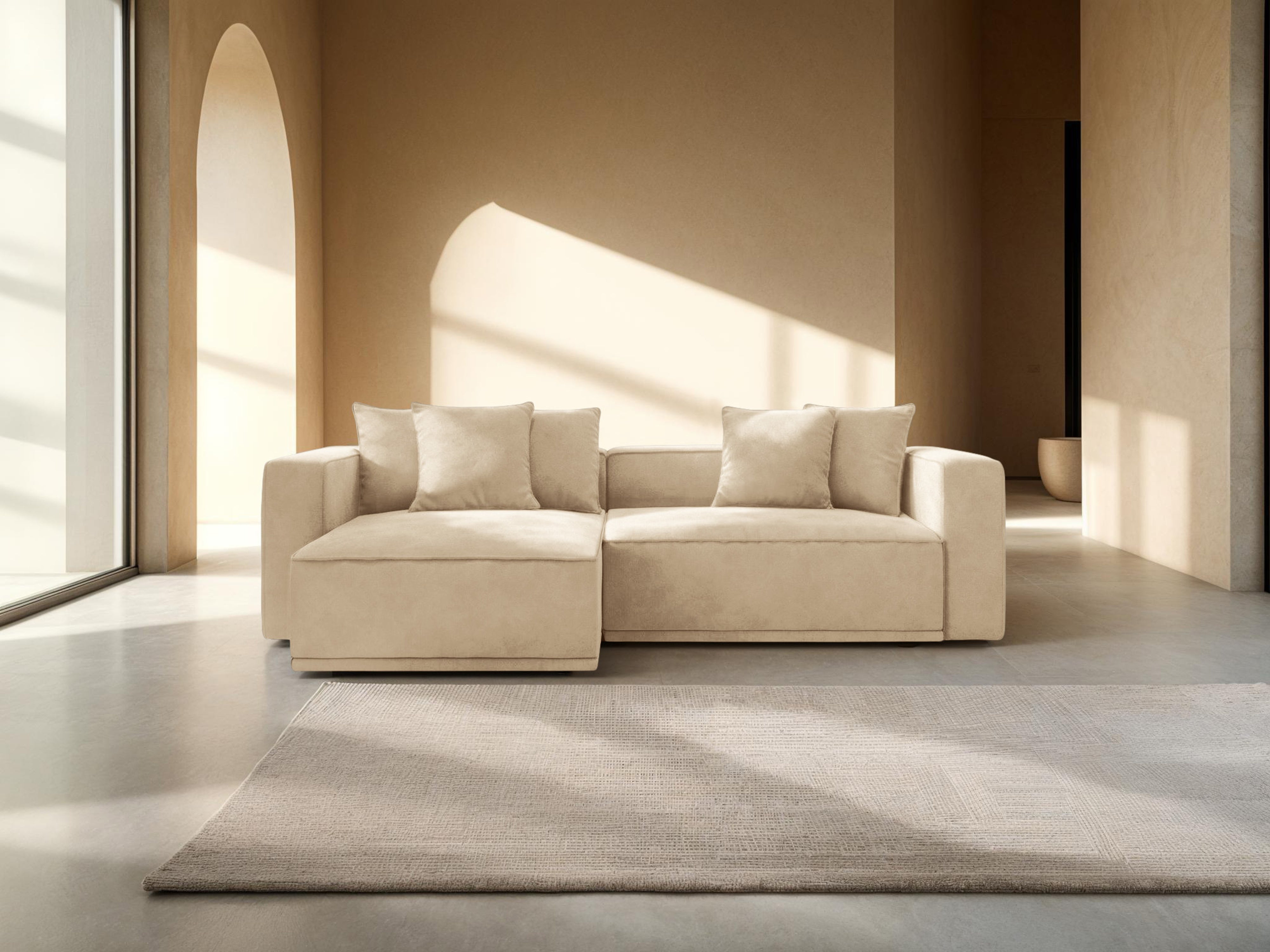 Samt-Ecksofa links mit Schlaffunktion RIBES hellbeige