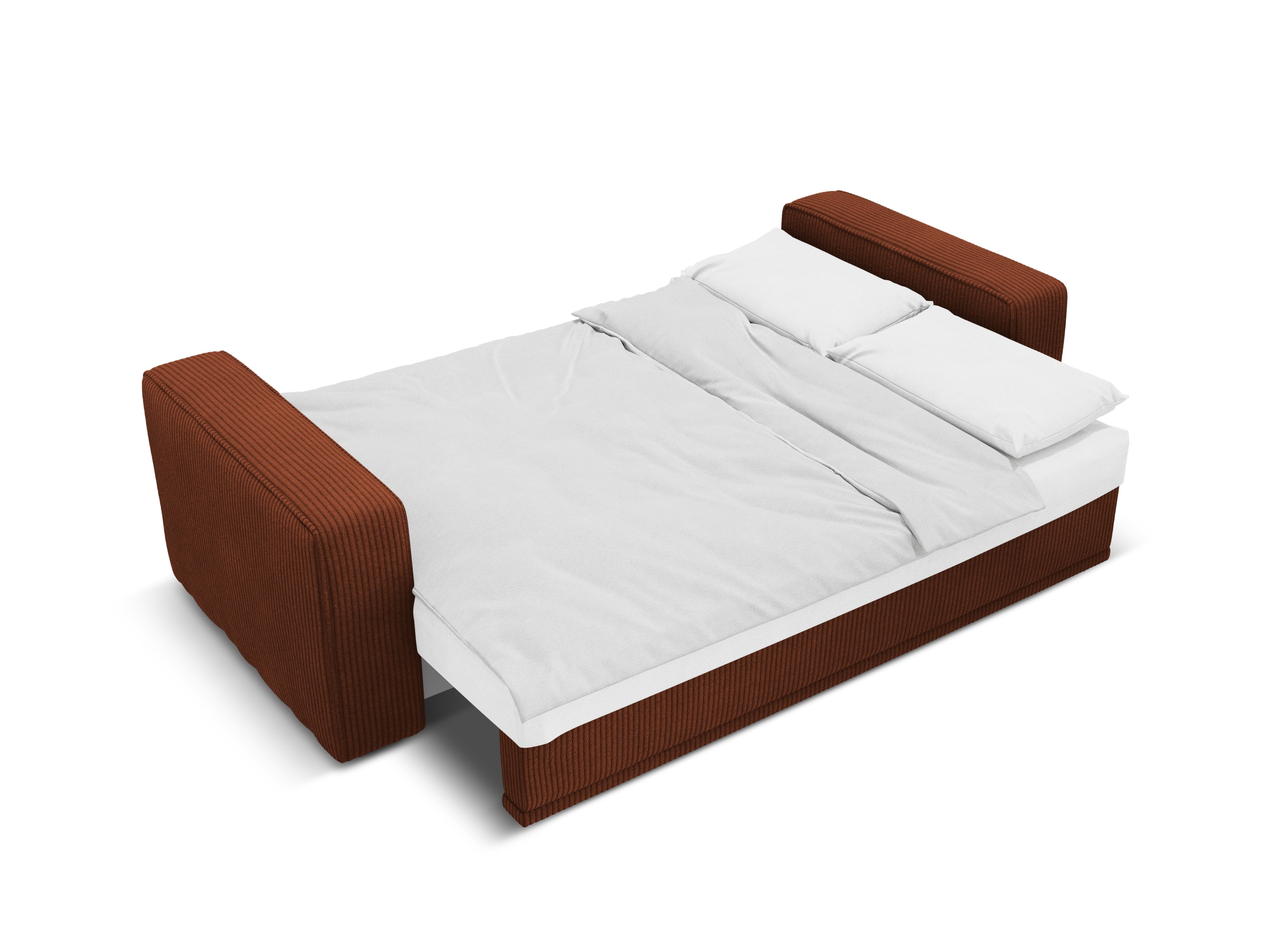 Linksseitiges Schlafsofa RIBES in ziegelrotem Cordstoff