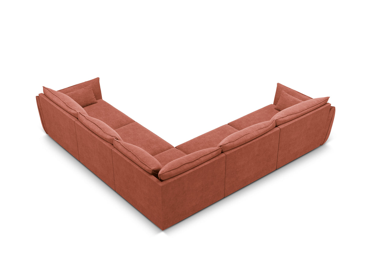 Symmetrische hoekbank in chenille stof VANDA terracotta