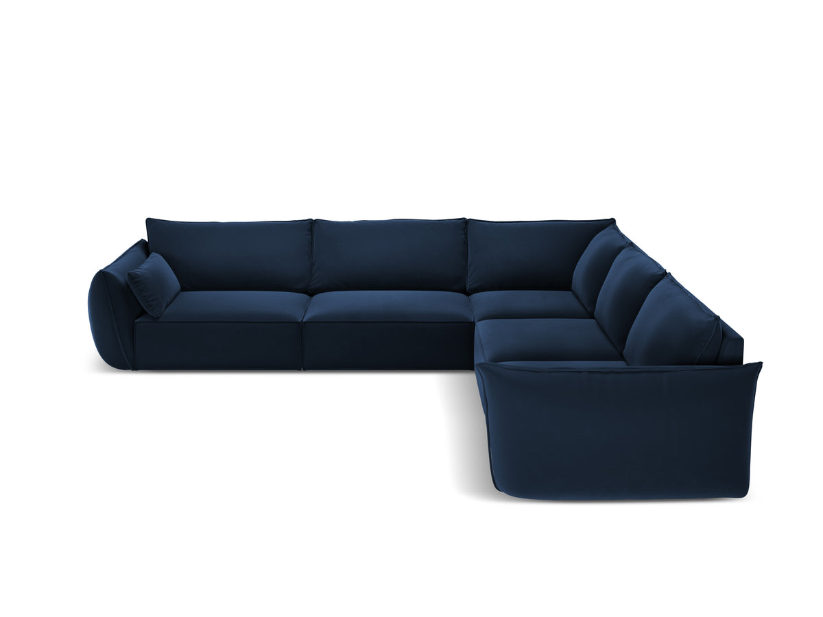 Symmetrische fluwelen hoekbank VANDA marineblauw