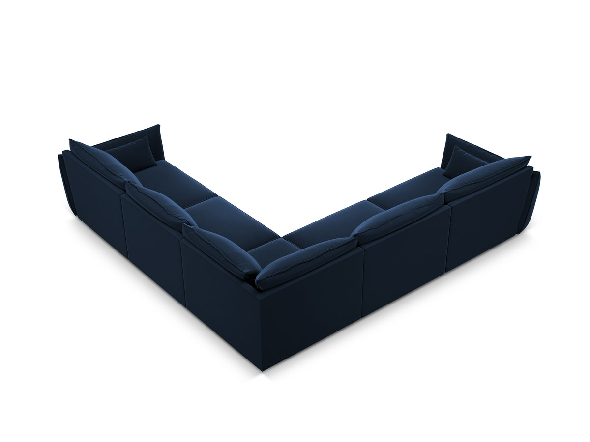 Symmetrische fluwelen hoekbank VANDA marineblauw