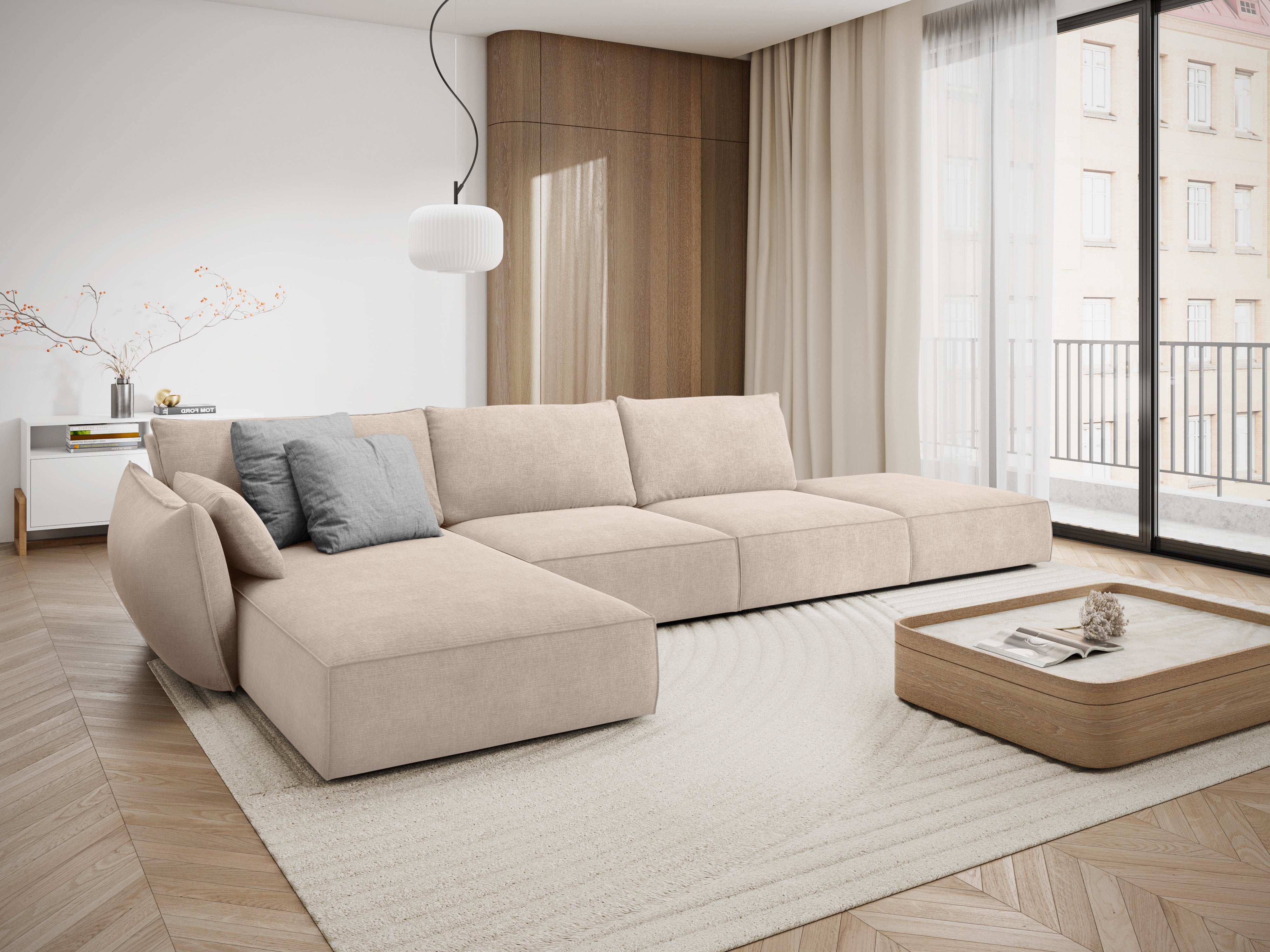Hoekbank in chenille stof links open VANDA beige