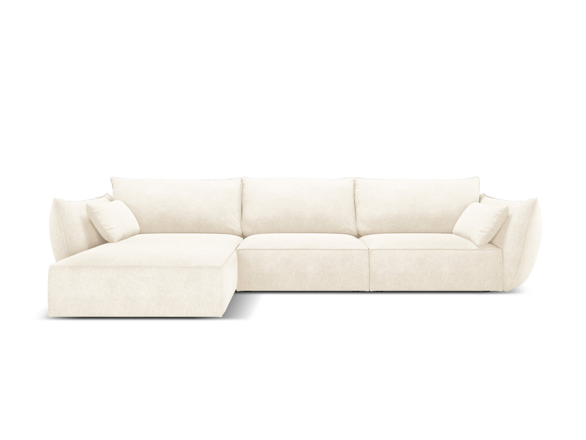 Hoekbank in chenille stof links 4-persoons VANDA lichtbeige
