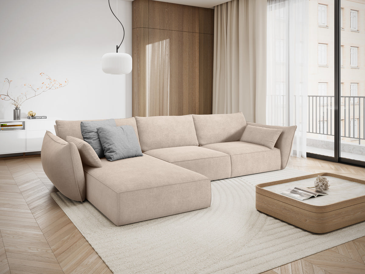 Hoekbank in chenille stof links 4-persoons VANDA beige