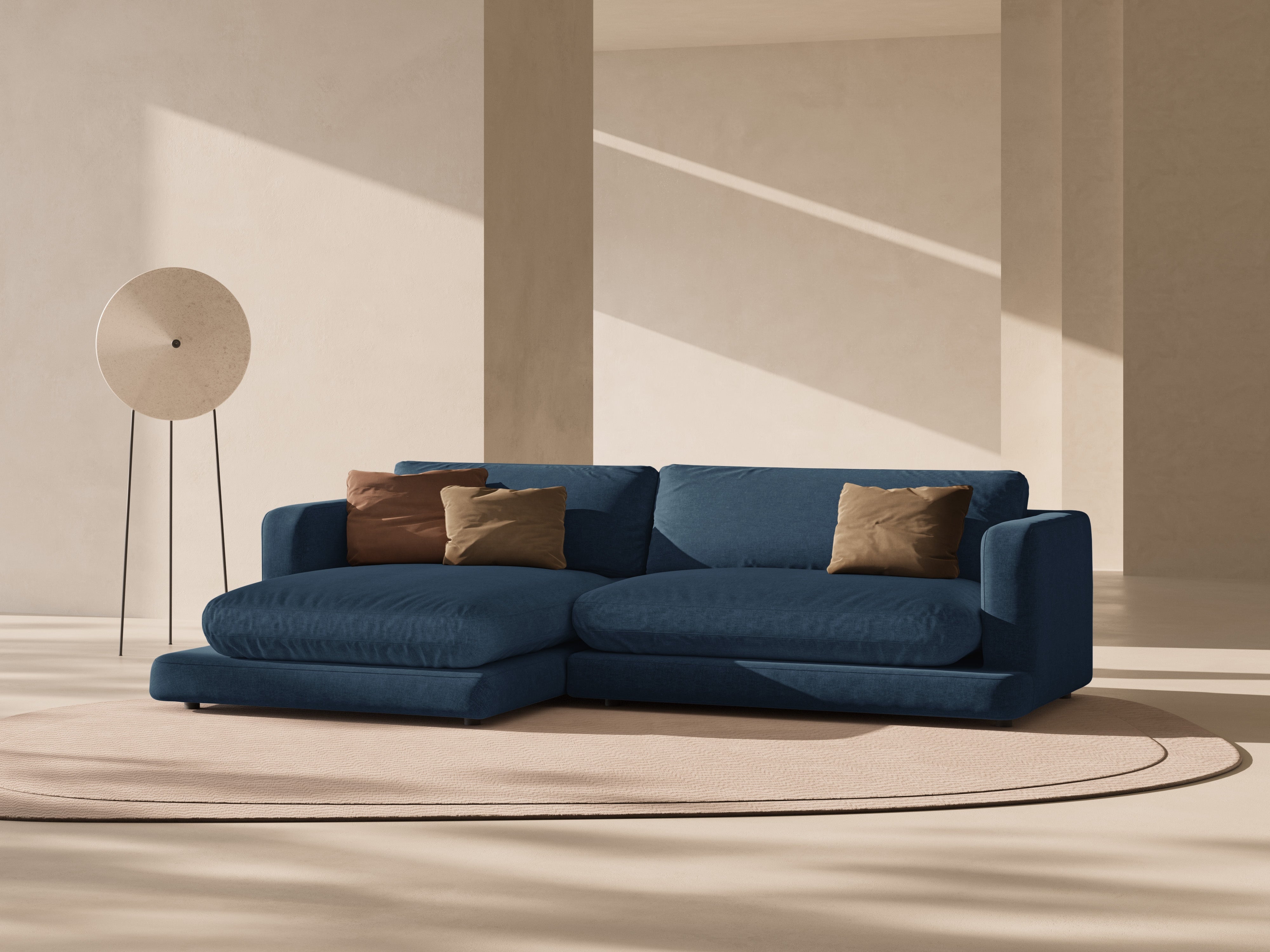 Linksseitige Eckcouch DAPHNE dunkelblauer Chenille