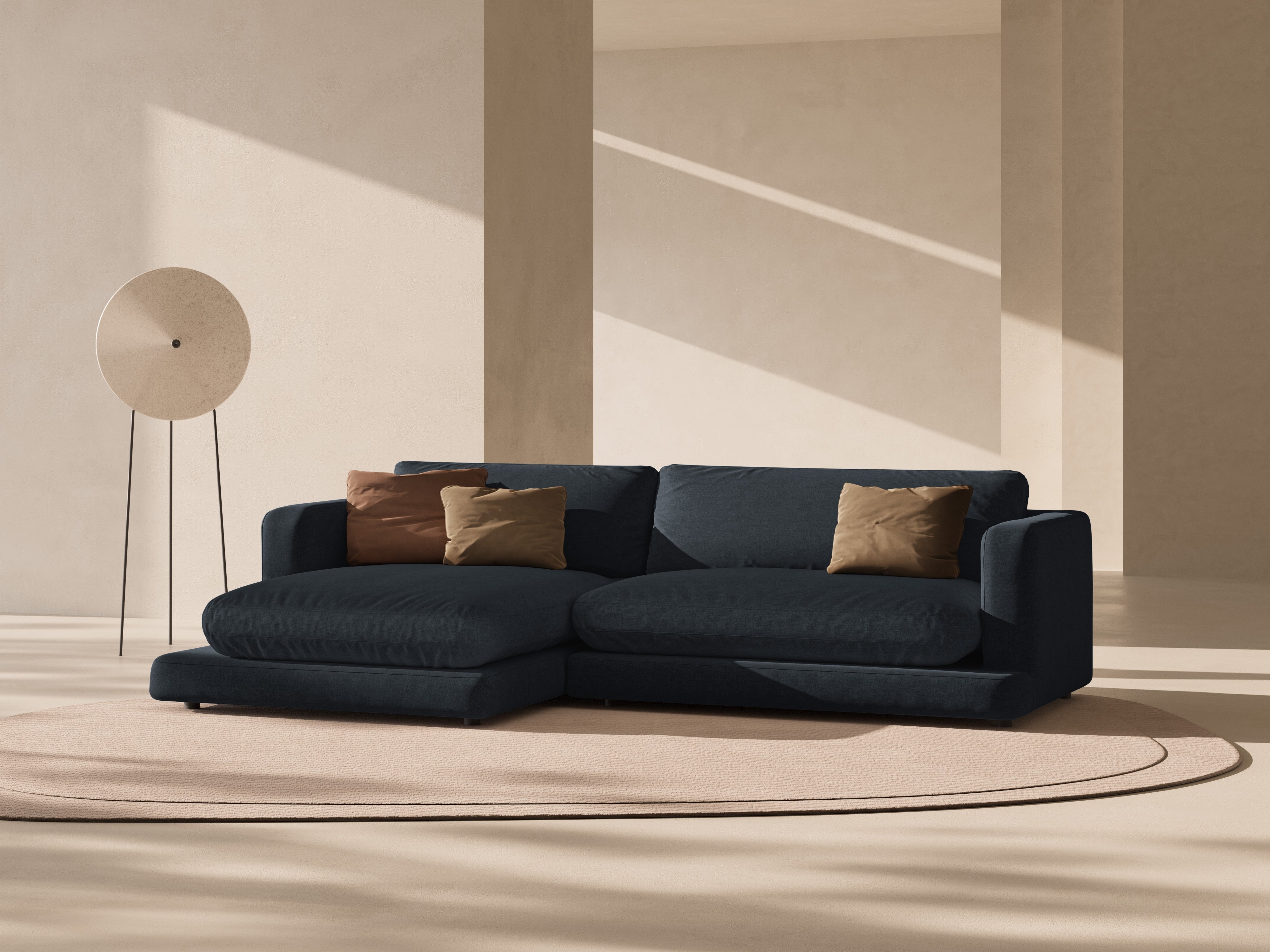 Left-sided corner sofa DAPHNE black chenille