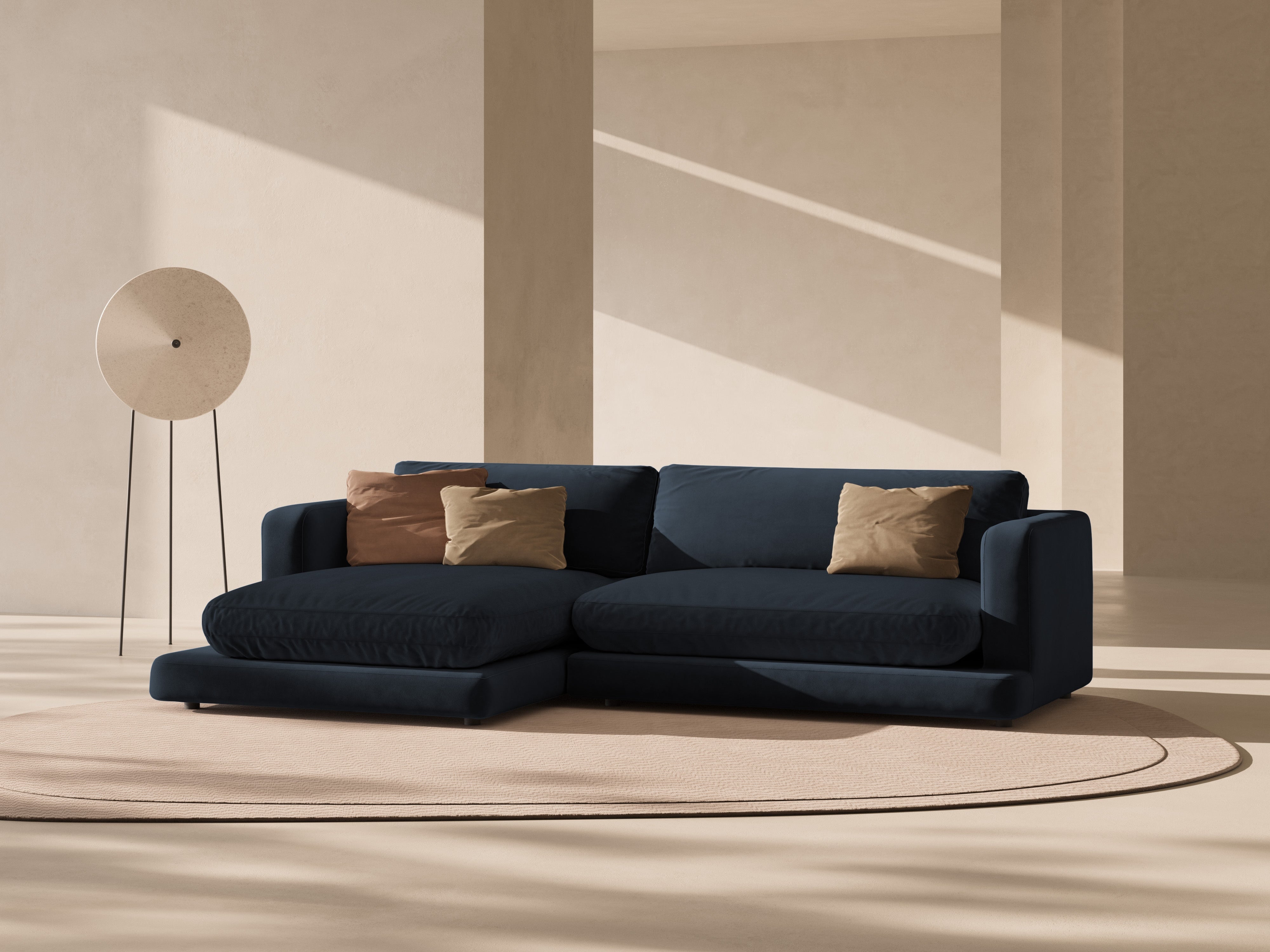 Samt-Ecksofa links DAPHNE in Marineblau