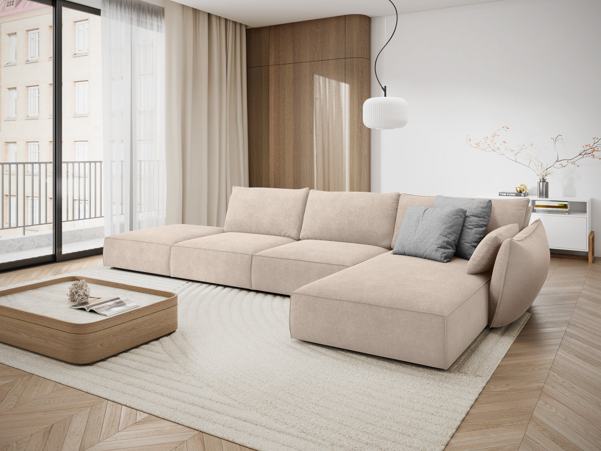 Beige open rechtse hoekbank in chenille stof VANDA