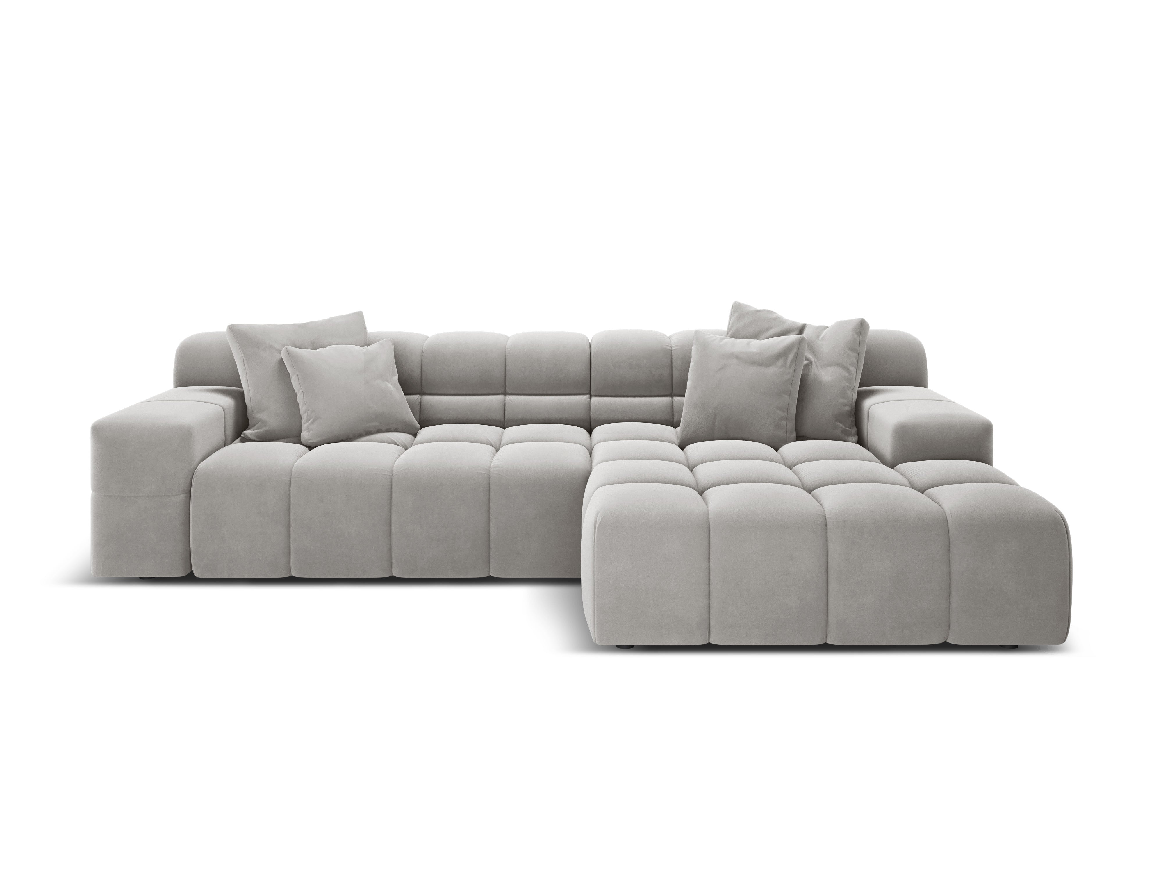 Gray right-facing 3-seater velvet corner sofa AGAVE