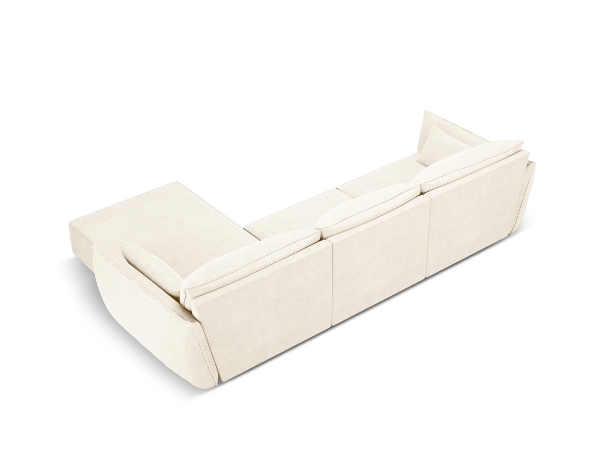 Rechthoekige bank in chenille stof, rechts, voor 4 personen, VANDA, lichtbeige