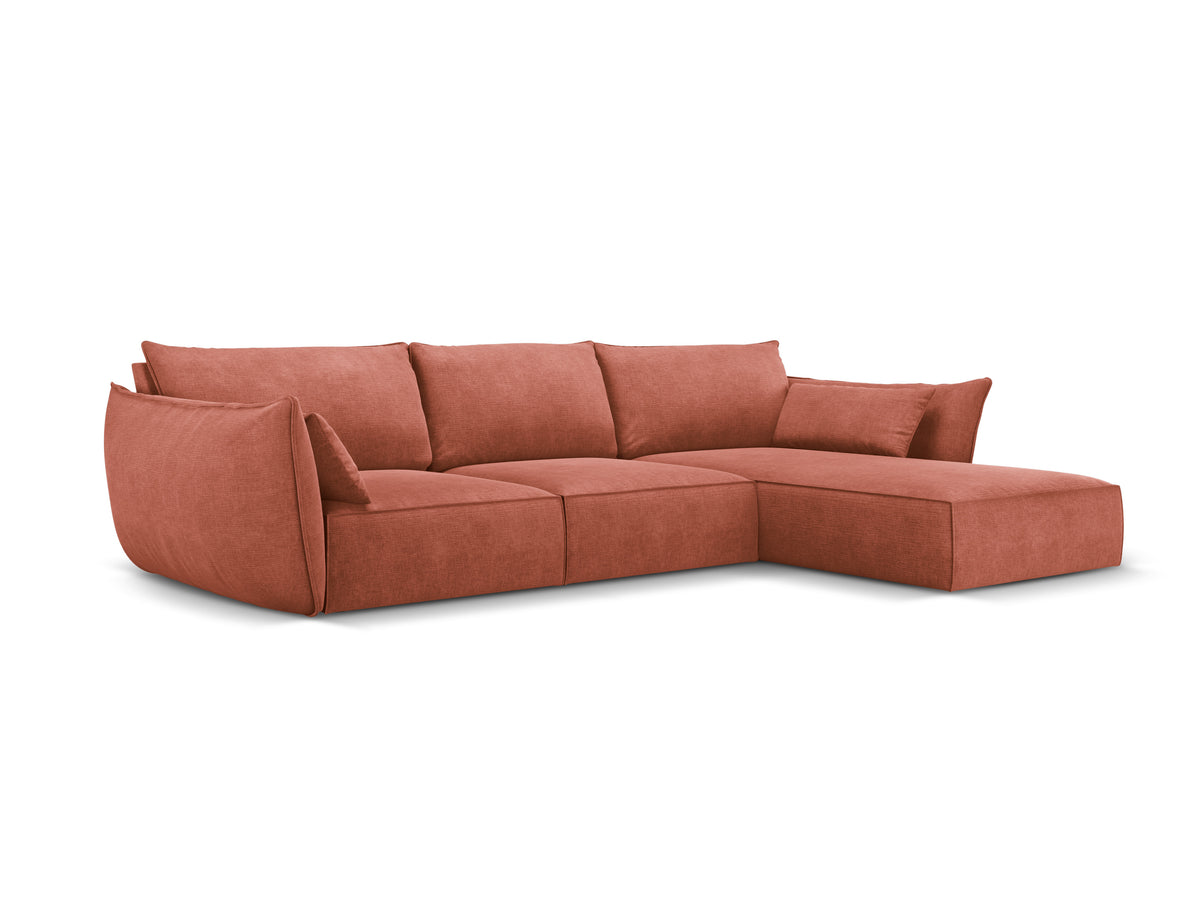 Rechthoekige bank in chenille stof, rechtsdraaiend, voor 4 personen, VANDA terracotta