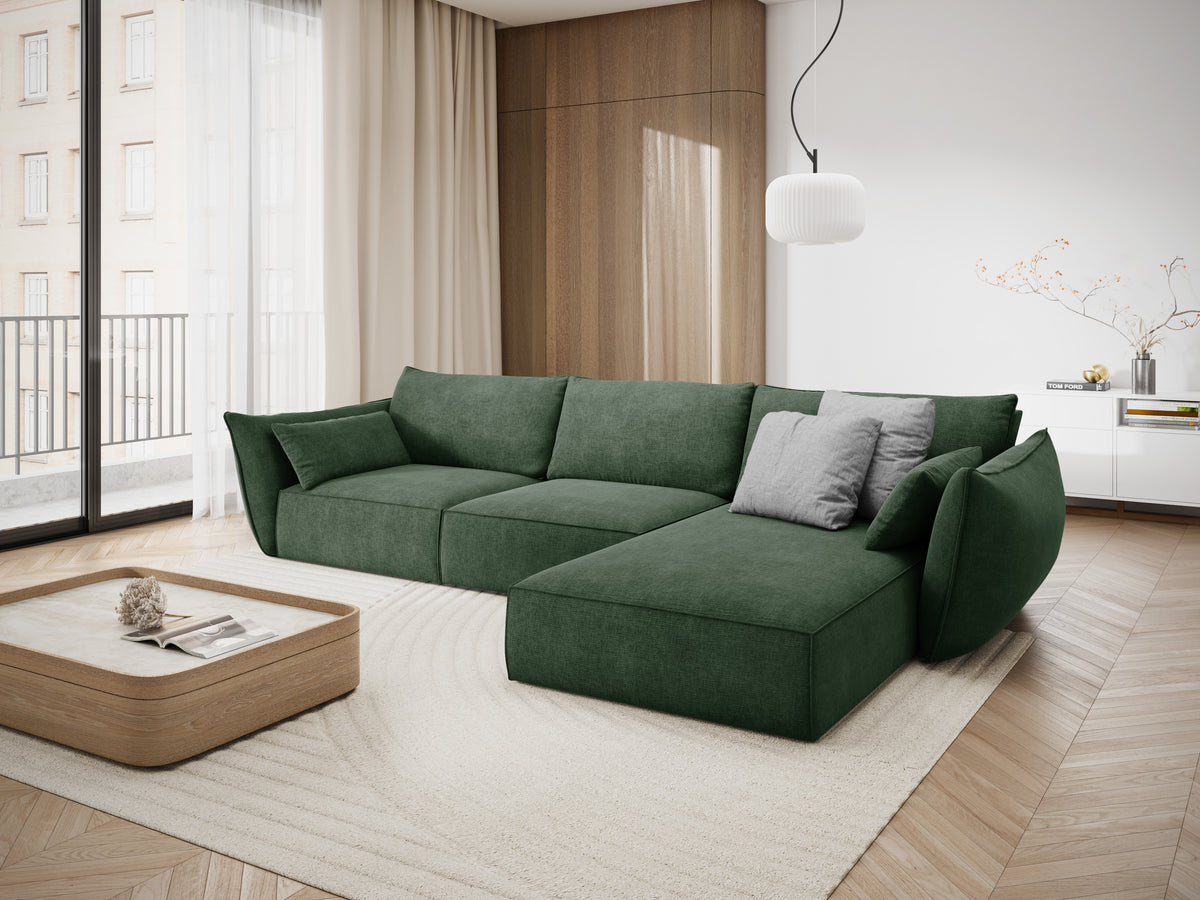 Rechthoekige bank in chenille stof, rechts, voor 4 personen, VANDA, flesgroen