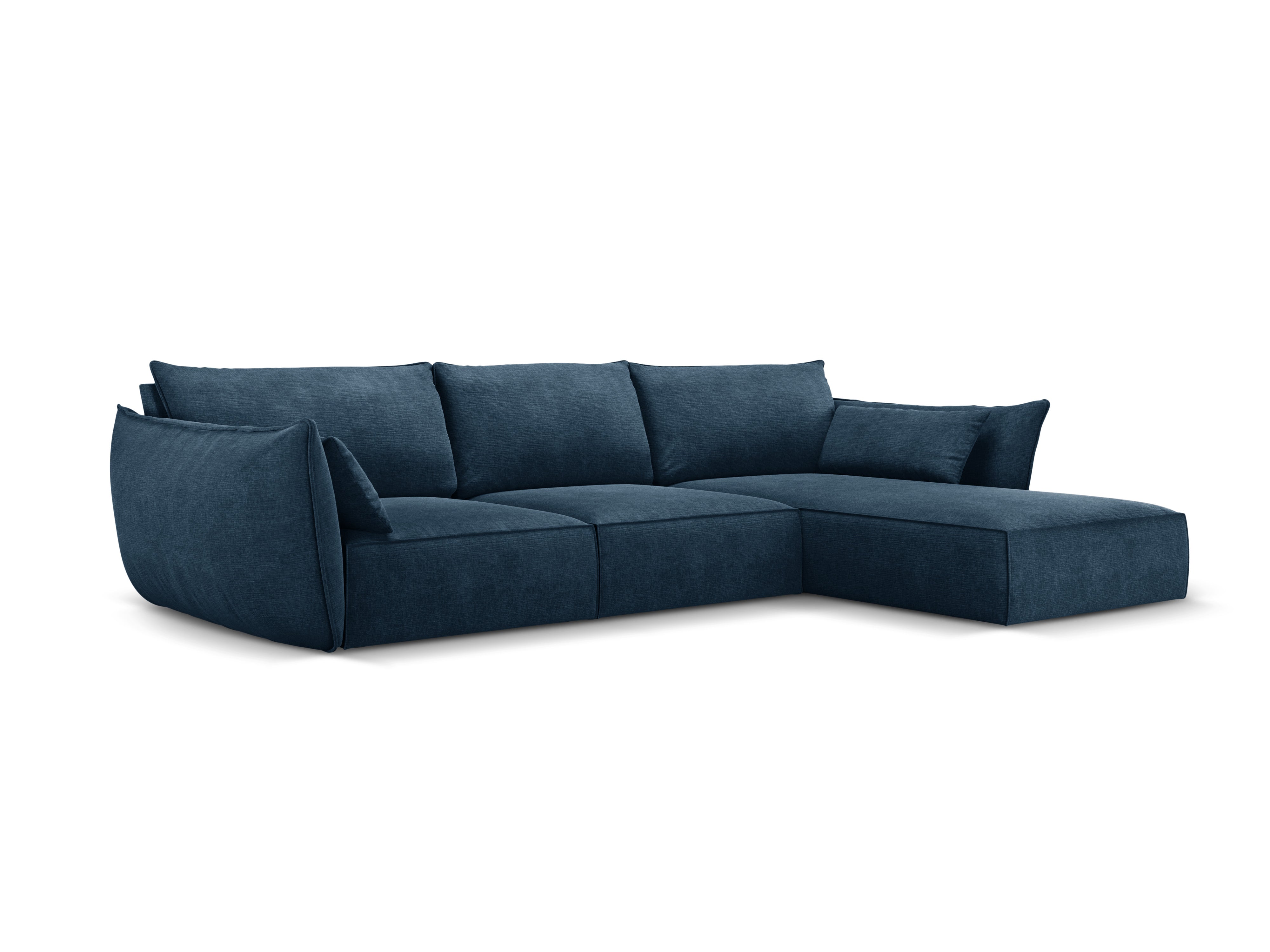 Rechthoekige bank in chenille stof, rechtsdraaiend, voor 4 personen, VANDA, koninklijk blauw