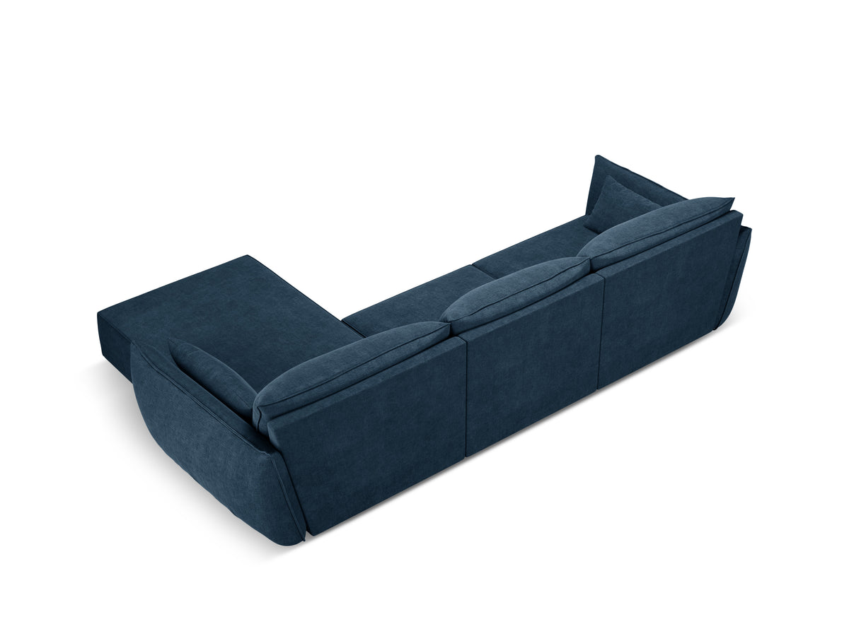 Rechthoekige bank in chenille stof, rechtsdraaiend, voor 4 personen, VANDA, koninklijk blauw