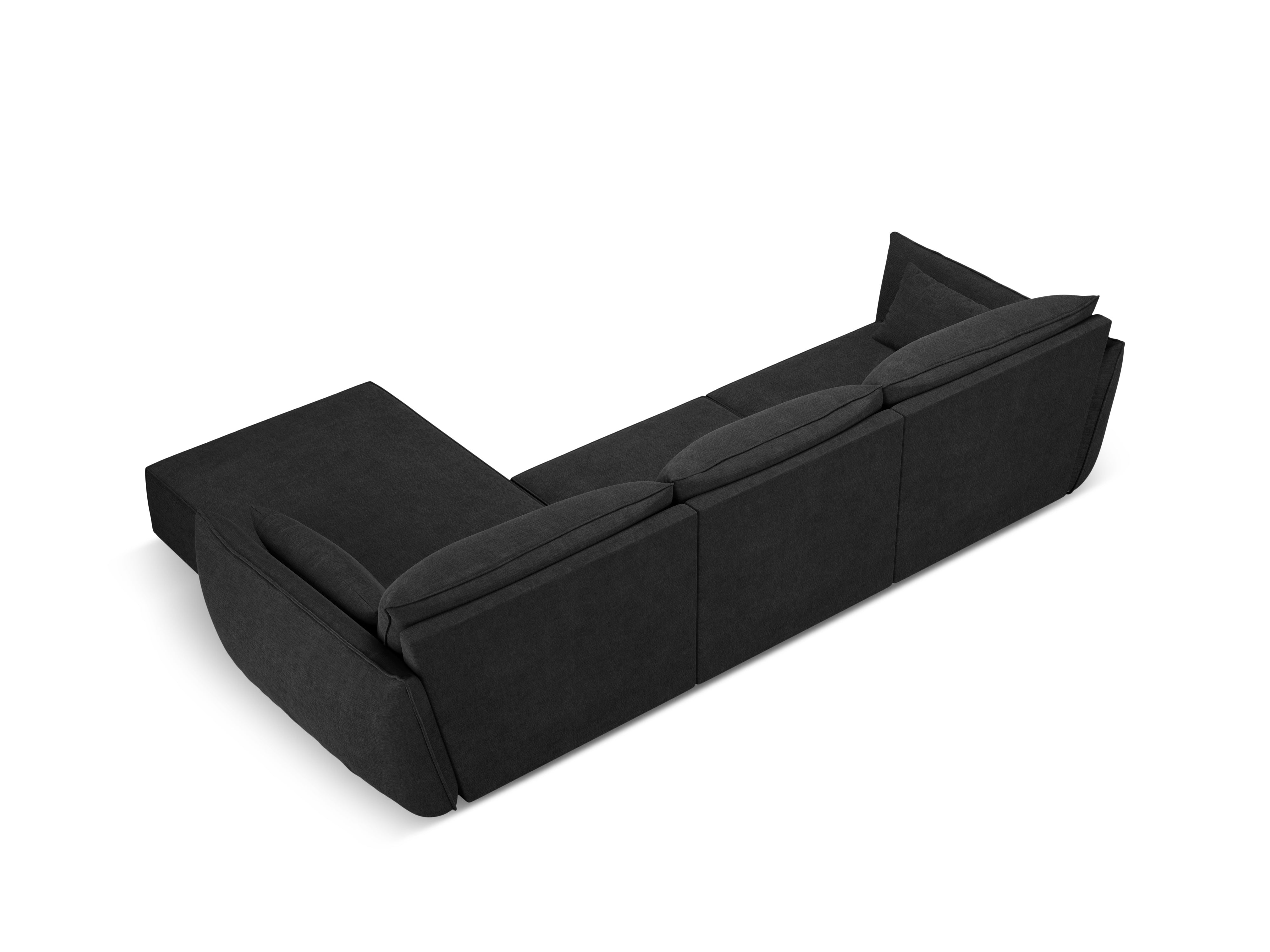 Rechthoekige bank in chenille stof, rechts, voor 4 personen, VANDA, zwart