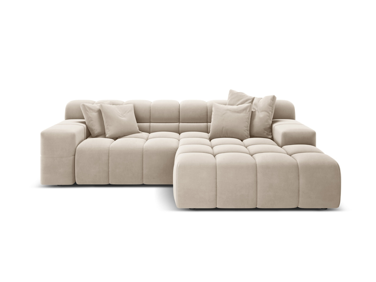 Right-facing 2-seater velvet corner sofa AGAVE light beige