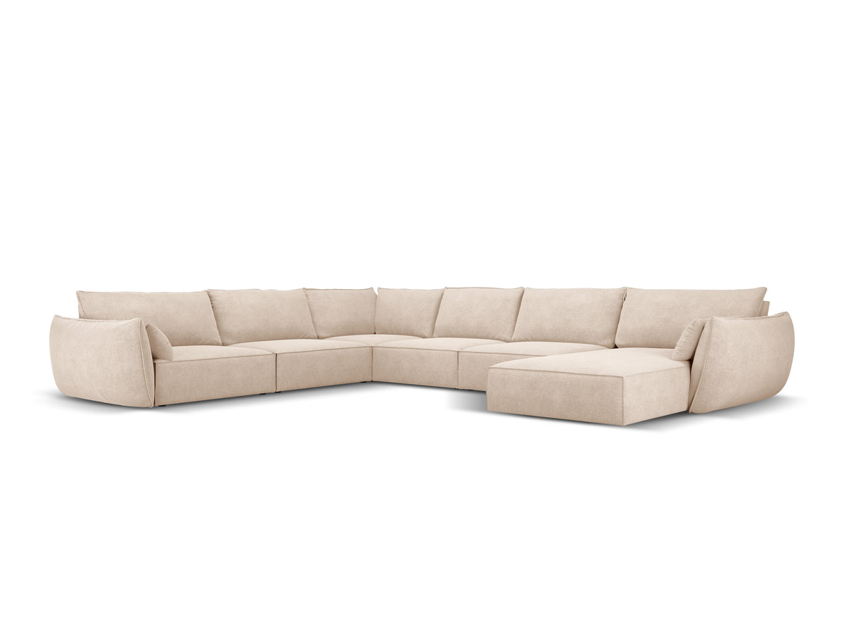 Panoramische hoekbank in chenille stof links VANDA beige